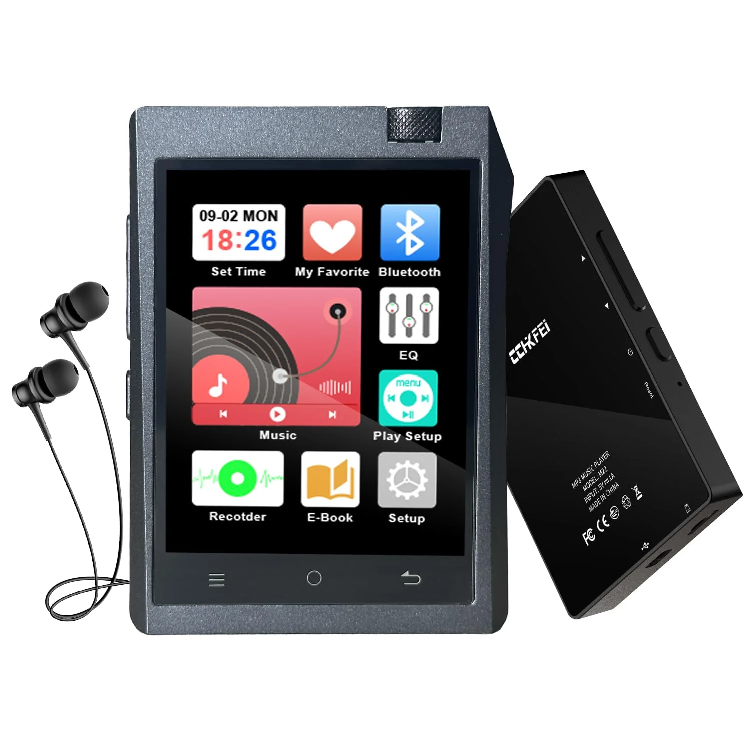 64GB MP3 Player with Bluetooth 5.3, MP3 Player Bluetooth with 2.8'' Touch Screen Digital Music Player with HiFi Sound Voice Recorder, Dual Headphone Jacks, Supports Up to 128GB for Sports Runners MP3 Player M22 64G-Black