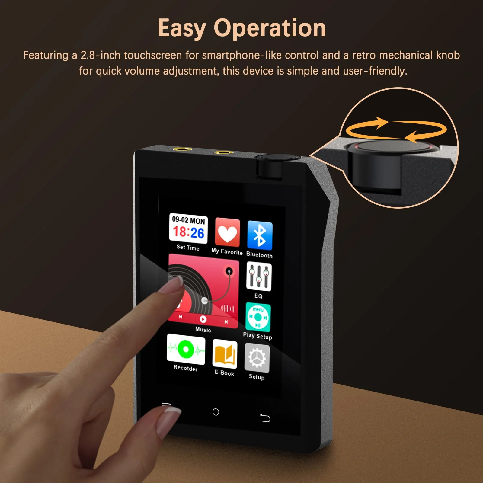 64GB MP3 Player with Bluetooth 5.3, MP3 Player Bluetooth with 2.8'' Touch Screen Digital Music Player with HiFi Sound Voice Recorder, Dual Headphone Jacks, Supports Up to 128GB for Sports Runners MP3 Player M22 64G-Black - Image 4