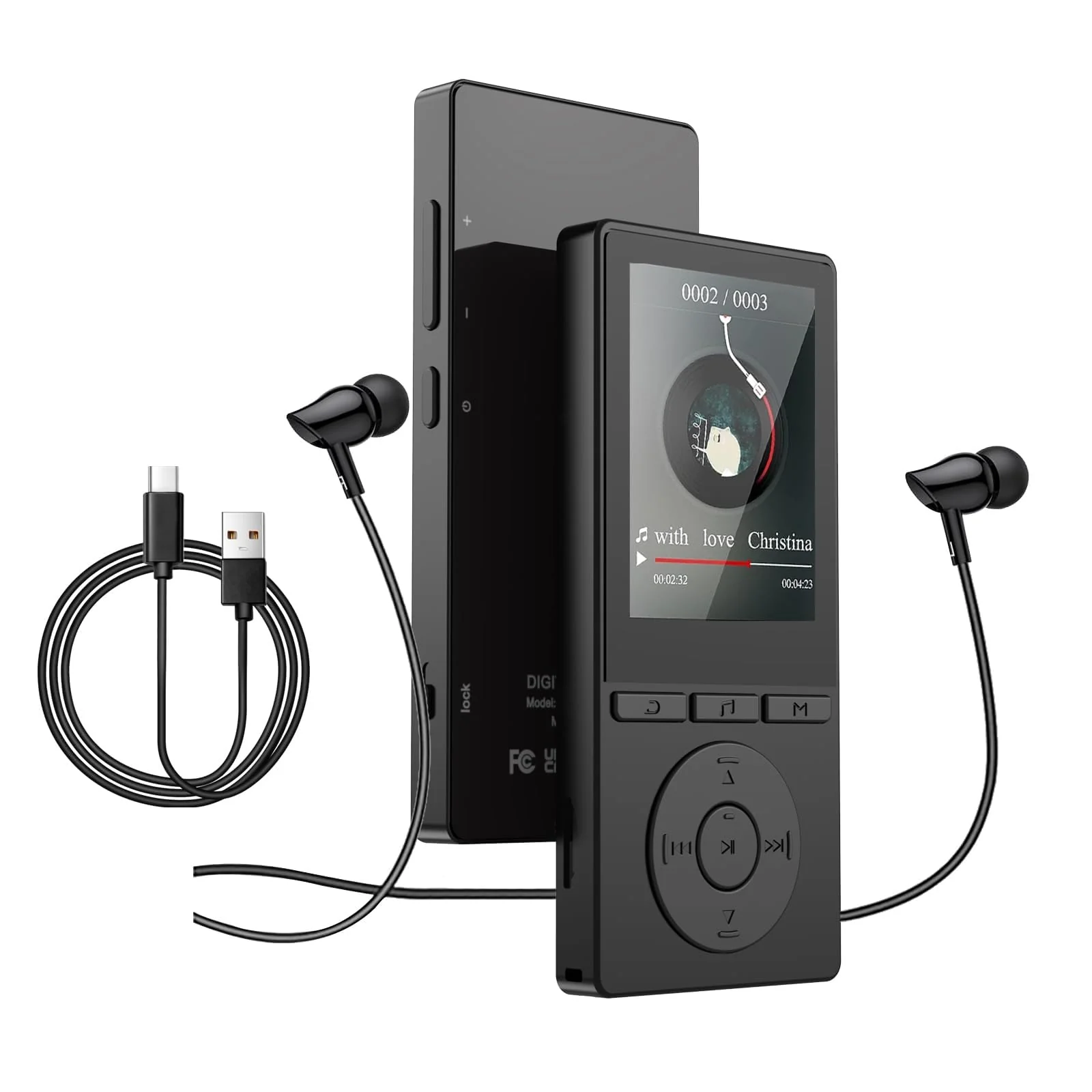 64GB MP3 Player with Bluetooth 5.3, Music Player with HiFi Sound for Sports Runners, 2.4" Screen MP3 Player Built in HD Speaker Voice Recorder FM Radio E-Book, Expanded Up to 128GB, Earphone Included Black