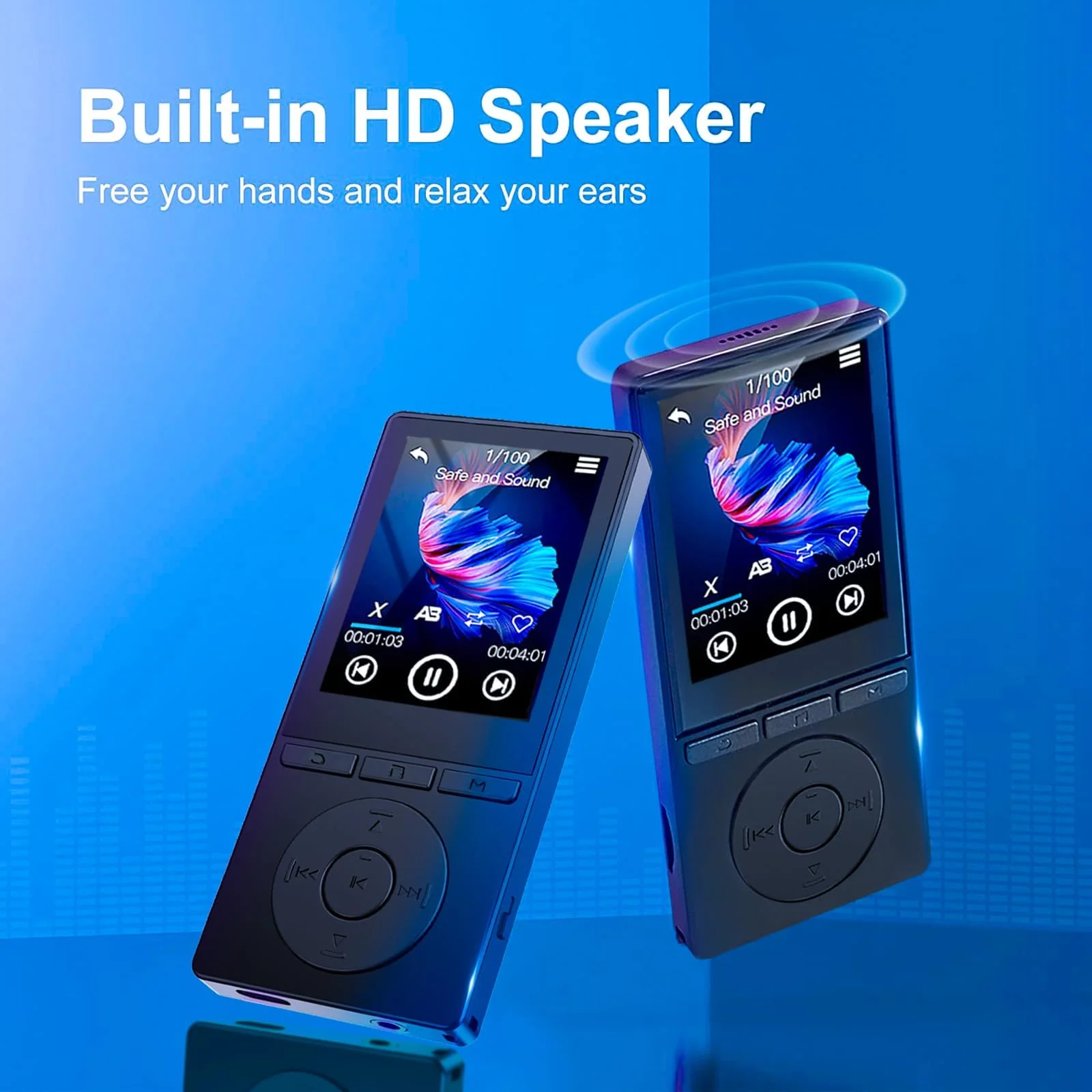 64GB MP3 Player with Bluetooth 5.3, Music Player with HiFi Sound for Sports Runners, 2.4" Screen MP3 Player Built in HD Speaker Voice Recorder FM Radio E-Book, Expanded Up to 128GB, Earphone Included Black - Image 2