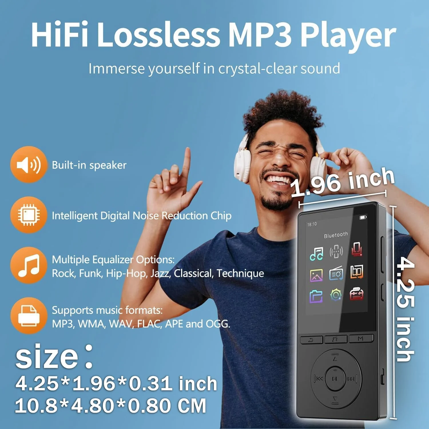 64GB MP3 Player with Bluetooth 5.3, Music Player with HiFi Sound for Sports Runners, 2.4" Screen MP3 Player Built in HD Speaker Voice Recorder FM Radio E-Book, Expanded Up to 128GB, Earphone Included Black - Image 3