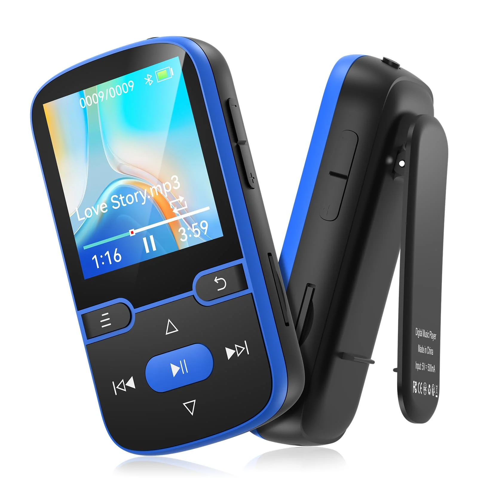 64GB MP3 Player with Clip Bluetooth 5.3 Portable Music Player for Kids with FM Radio, Pedometer, Voice Recorder, Shuffle and Repeat, Weighs Only 28g for Sport and Running, TF Card Up to 128G(Blue) Blue 64GB