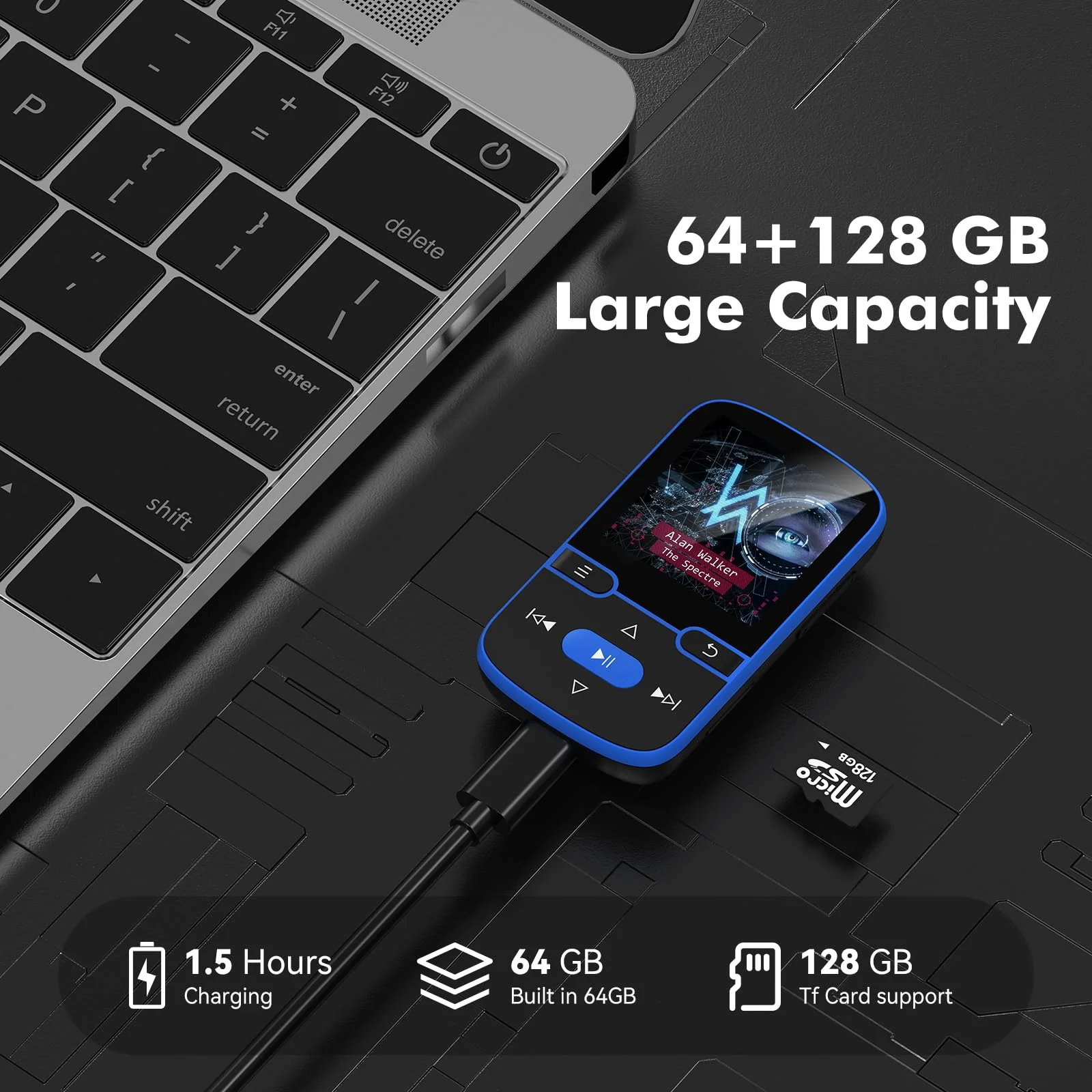 64GB MP3 Player with Clip Bluetooth 5.3 Portable Music Player for Kids with FM Radio, Pedometer, Voice Recorder, Shuffle and Repeat, Weighs Only 28g for Sport and Running, TF Card Up to 128G(Blue) Blue 64GB - Image 3