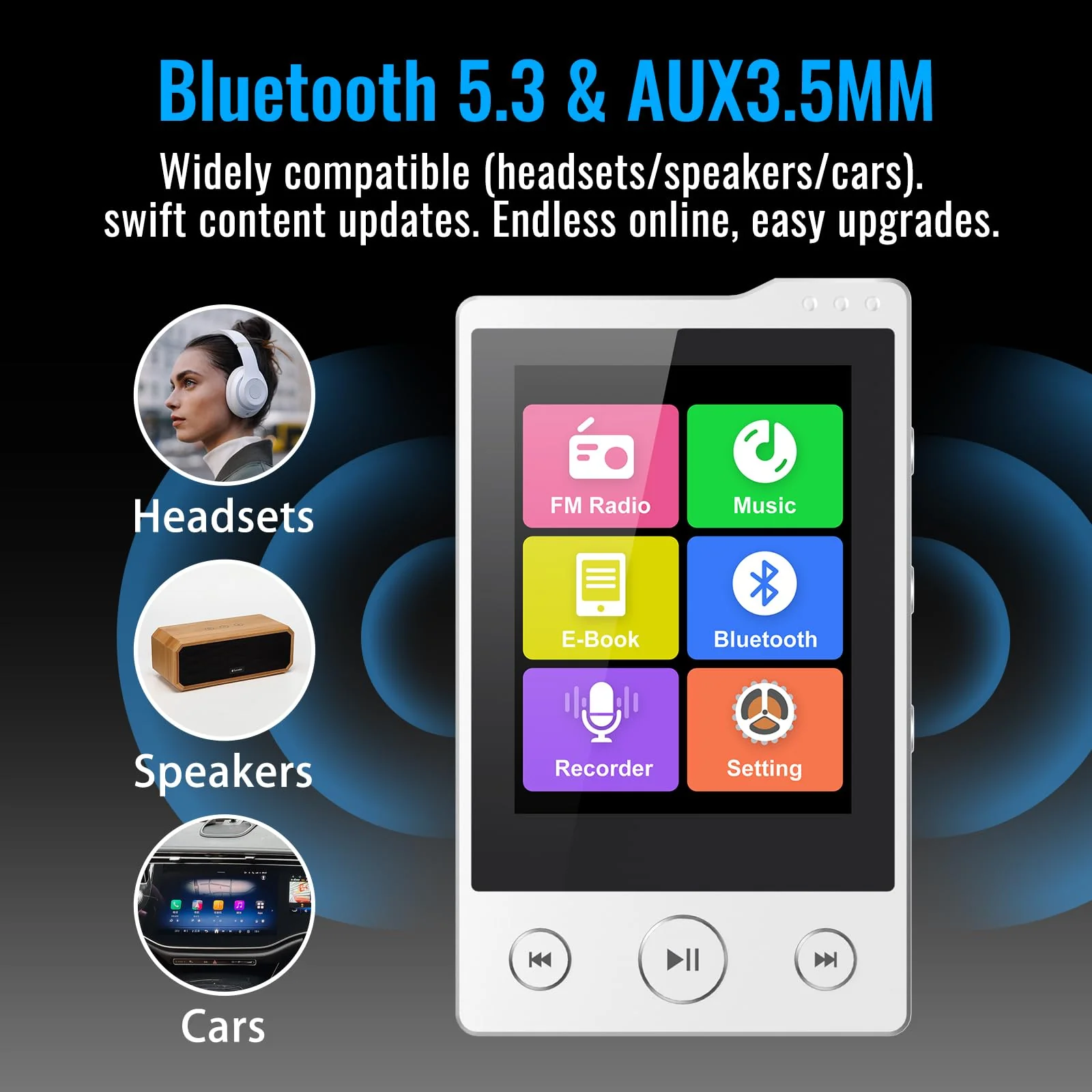 64GB MP3 Player with Sturdy Build & Durable,Aluminum Alloy,Phinistec Portable Mini Bluetooth Music Player with FM Radios,50 Hours Long Battery Life,2.4" Touchscreen,Up to 256GB - Image 4