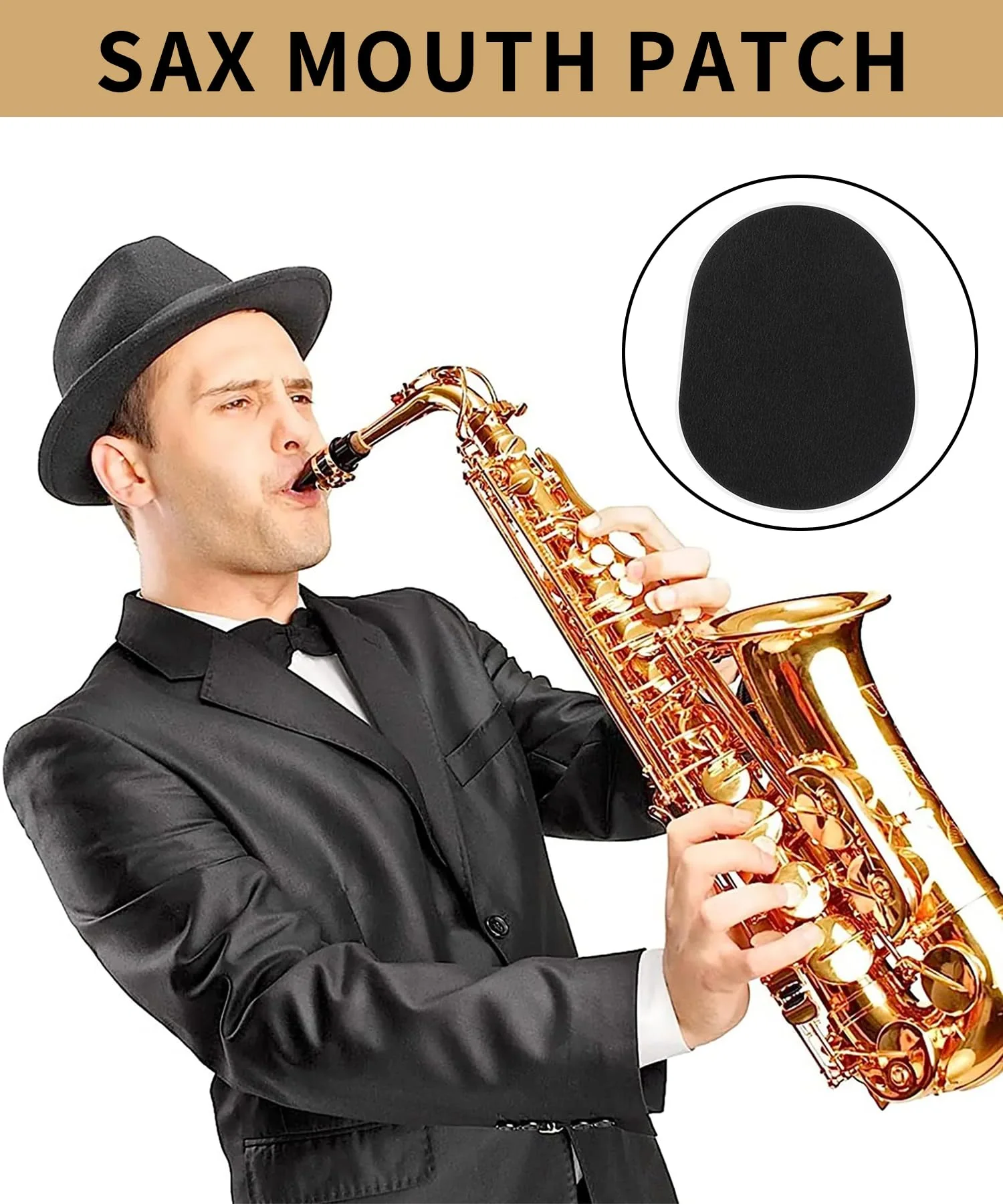 64Pcs 0.8mm Thick Saxophone and Clarinet Mouthpiece Cushion - Alto/Tenor Sax Mouthpiece Patches Pads Cushions - Oval Rubber Strong Adhesive for Beginners Musicians - Black - Image 2