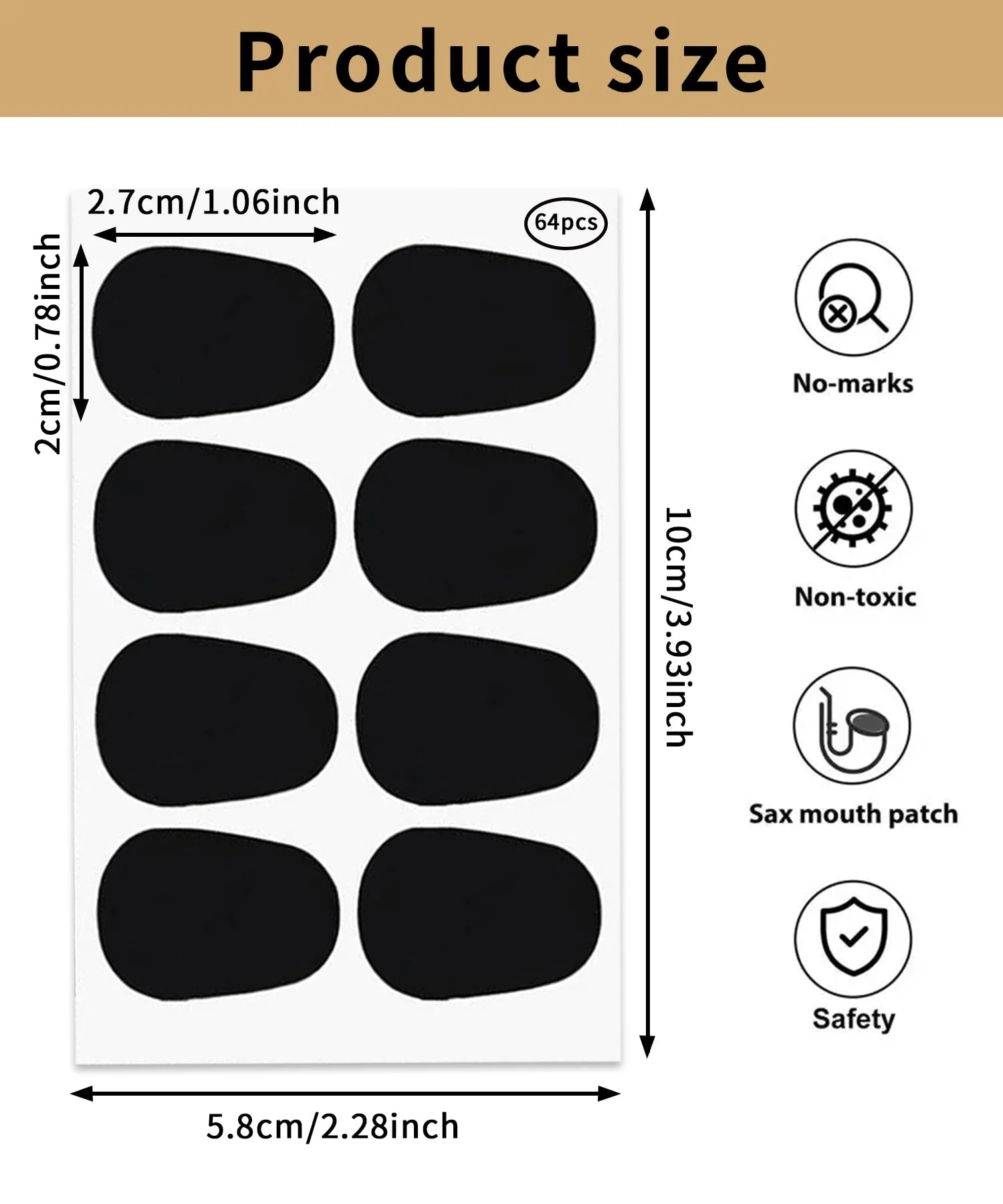 64Pcs 0.8mm Thick Saxophone and Clarinet Mouthpiece Cushion - Alto/Tenor Sax Mouthpiece Patches Pads Cushions - Oval Rubber Strong Adhesive for Beginners Musicians - Black - Image 5
