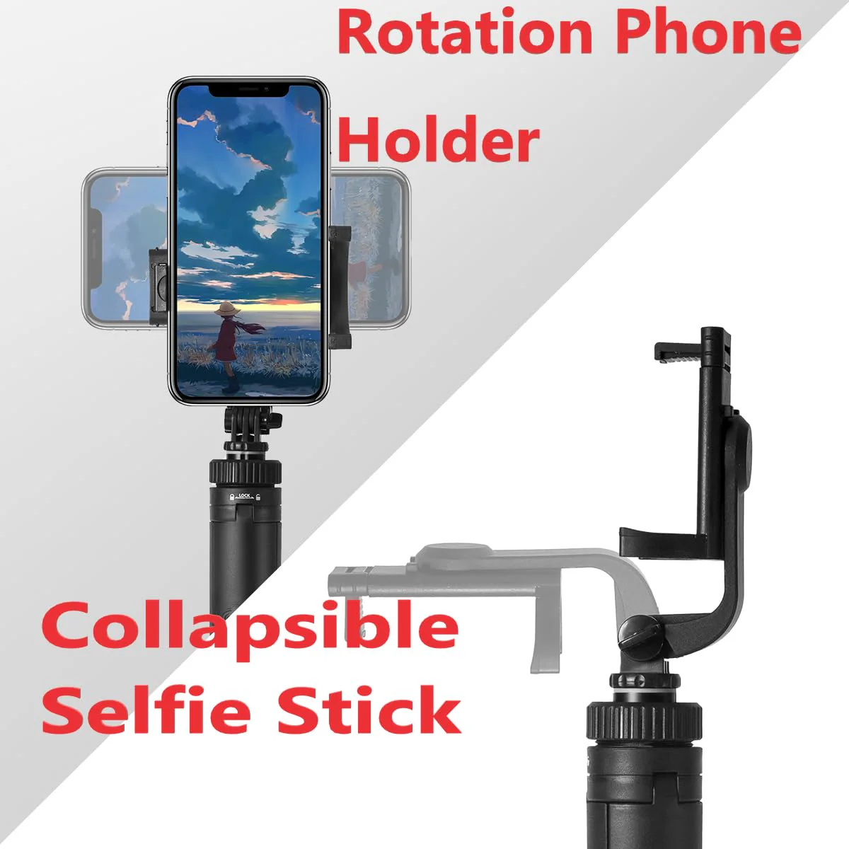 66" Selfie Stick Tripod for Cell Phone & Camera, All in 1 Expandable Phone Tripod with Remote Control and Rotate Phone Holder, Portable Tripod for iPhone/Goproo and Cameras.(black) black - Image 3
