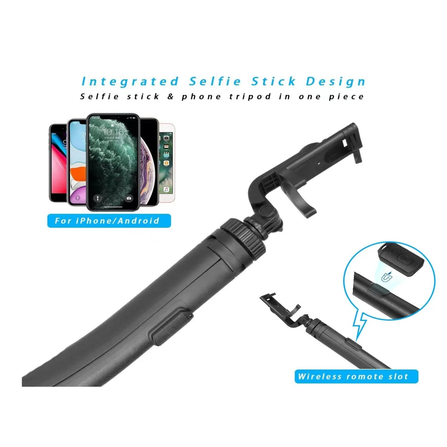 66" Selfie Stick Tripod for Cell Phone & Camera, All in 1 Expandable Phone Tripod with Remote Control and Rotate Phone Holder, Portable Tripod for iPhone/Goproo and Cameras.(black) black - Image 4