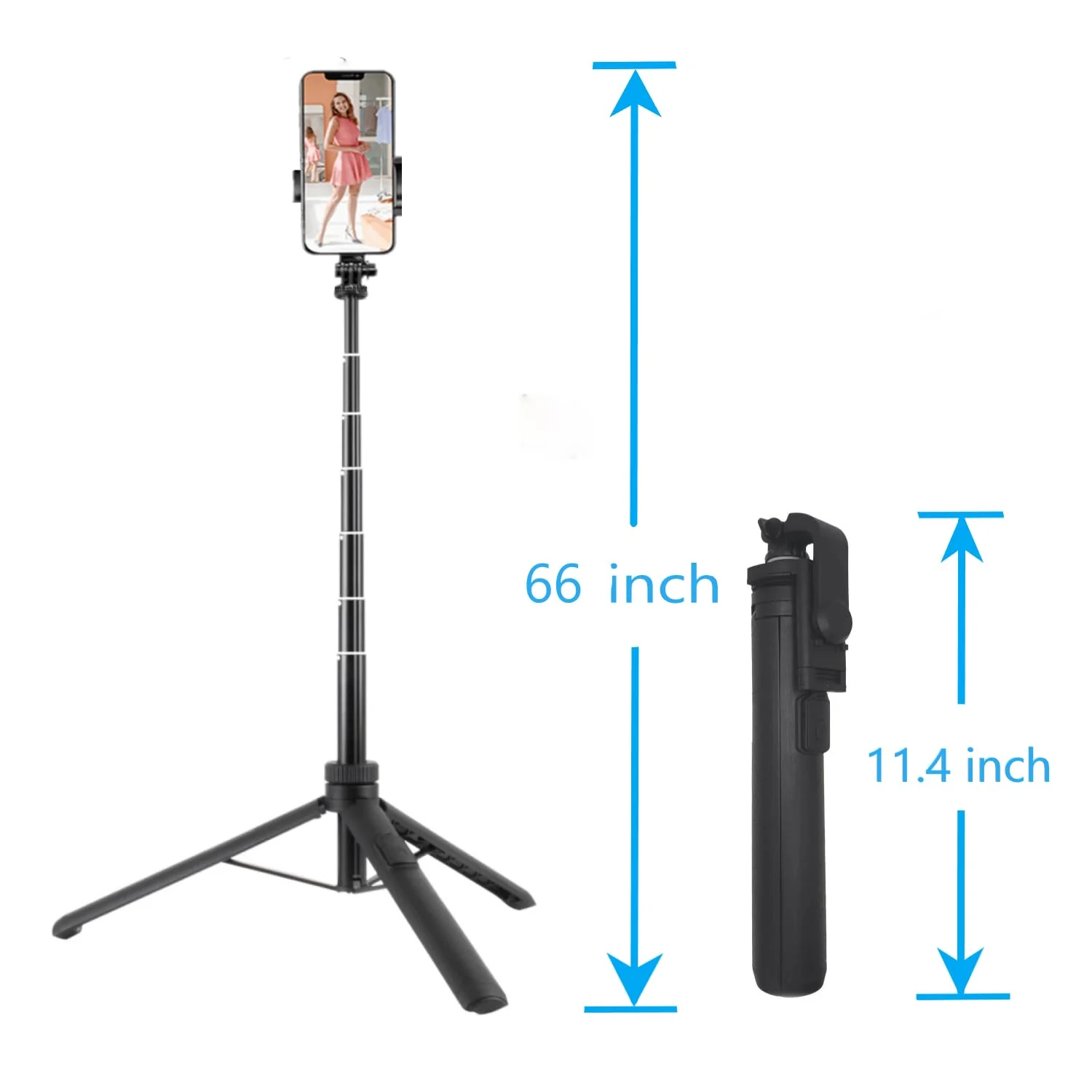 66" Selfie Stick Tripod for Cell Phone & Camera, All in 1 Expandable Phone Tripod with Remote Control and Rotate Phone Holder, Portable Tripod for iPhone/Goproo and Cameras.(black) black - Image 5