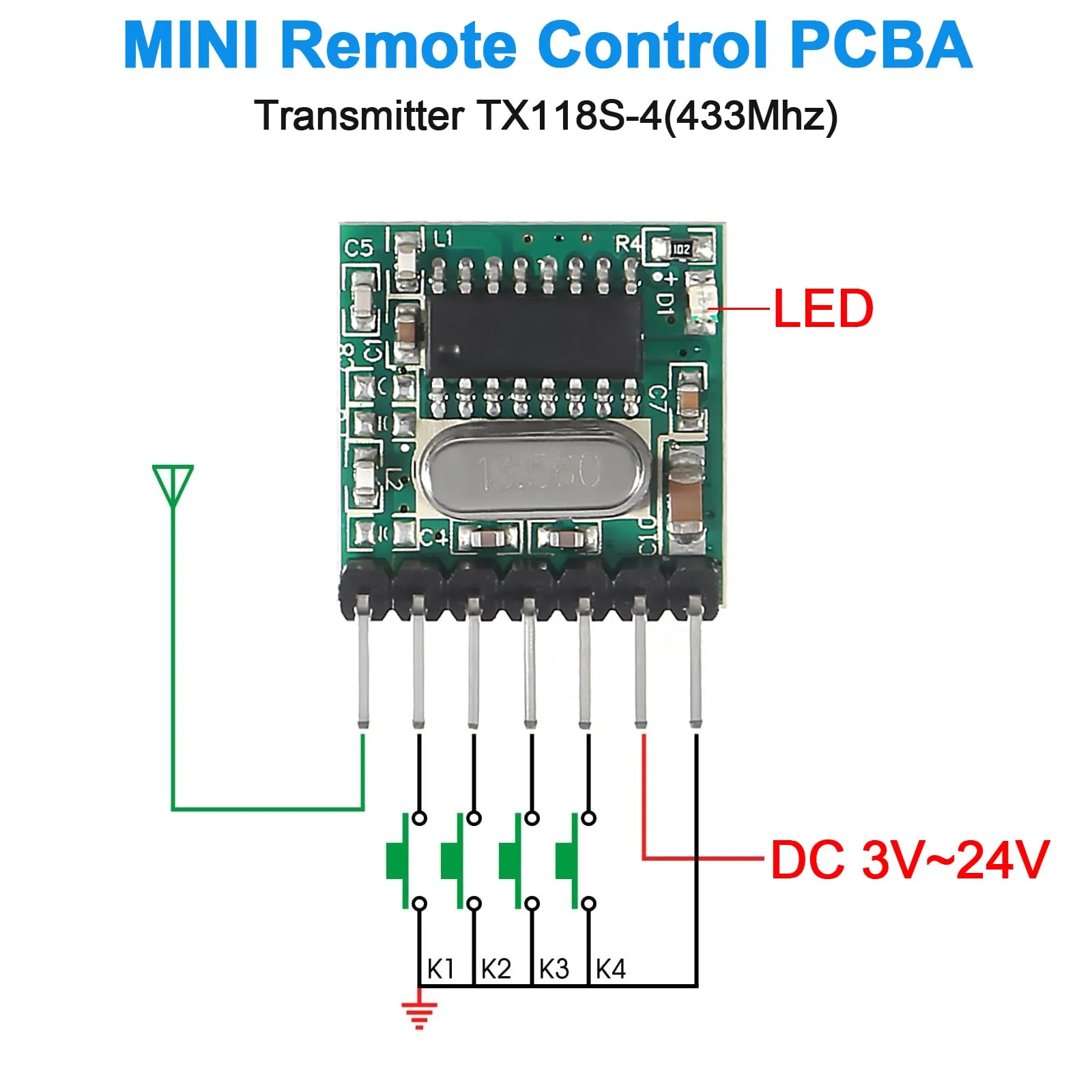 6pcs 433mhz Wireless RF Transmitter and Receiver Wireless 4 Channel Output Link Kit with 1527 Learning Code for Remote Control 433mhz RF 4 Channel - Image 6