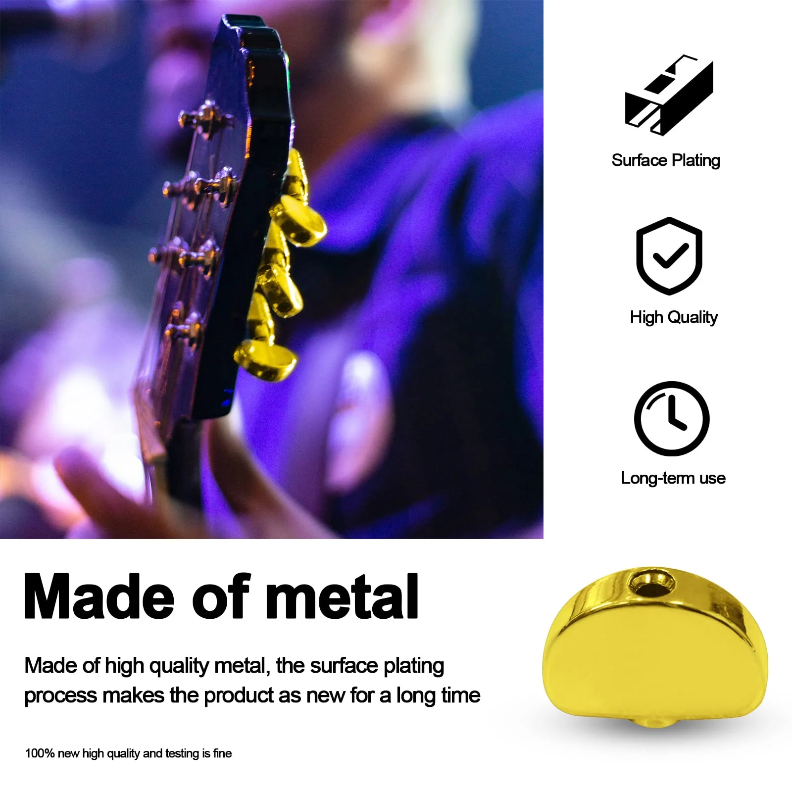 6PCS Metal Big Semicircle Guitar Tuning Pegs Tuners Machine Heads replacement Buttons knobs Handle (Gold) Gold - Image 3