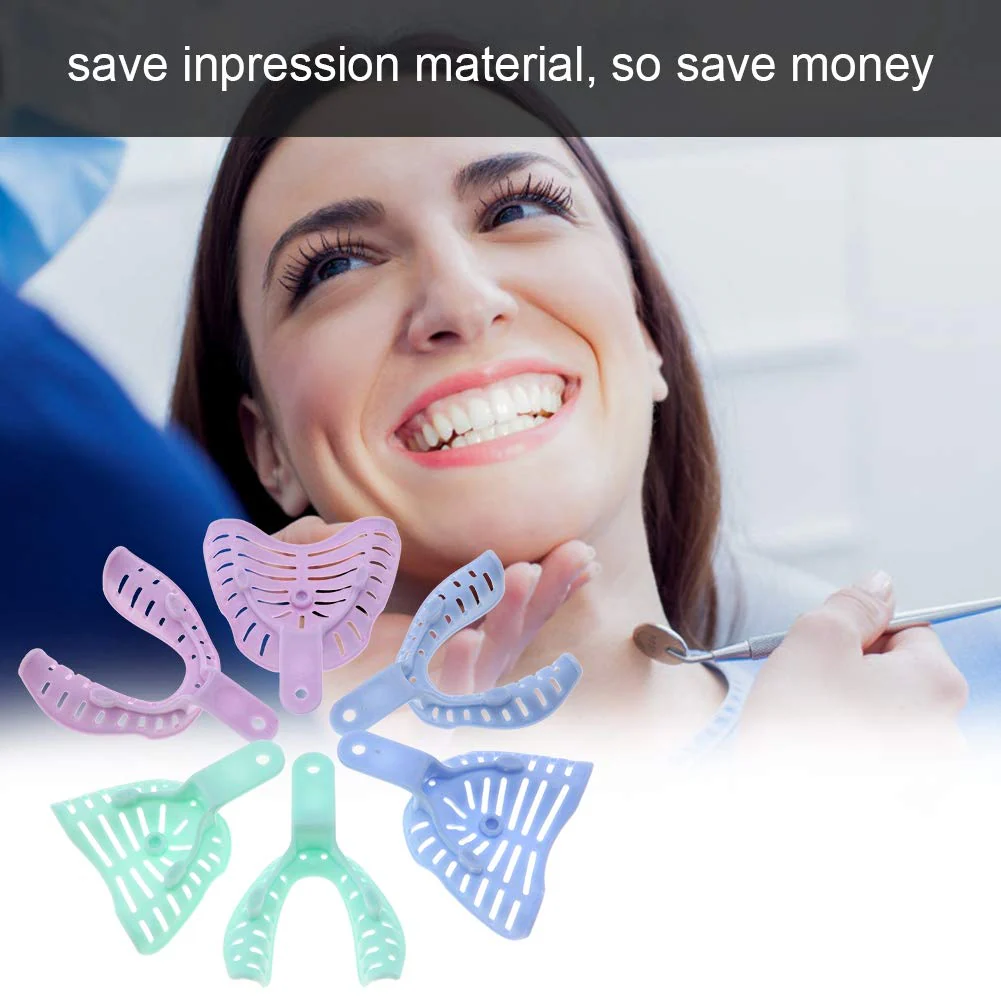 6pcs Mixed Colour Plastic Dental Impression Spoon Dental Impression Tray Bite Spoon Material Holder - Image 2