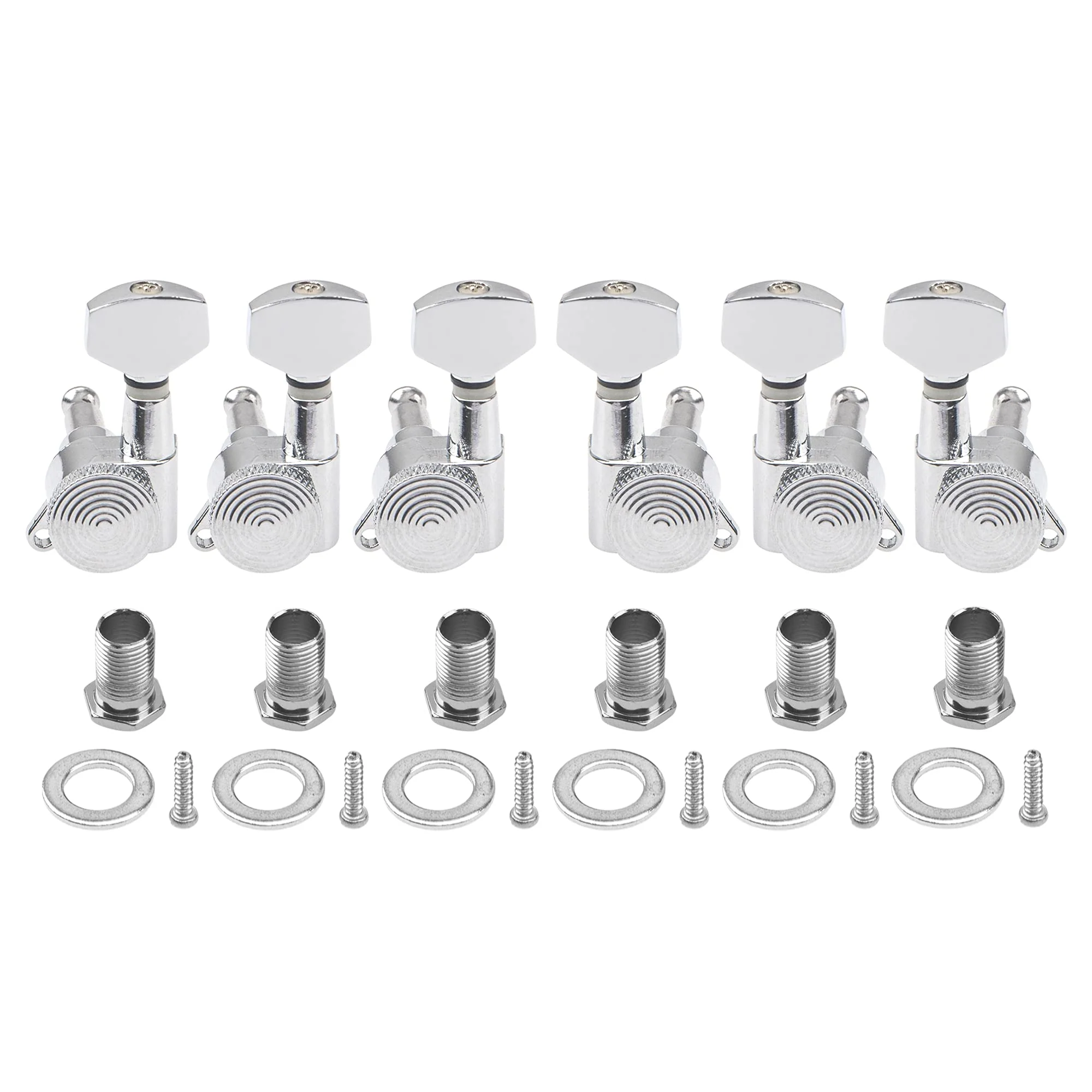 6Pcs Yootones Metal Guitar 3L3R Machine Heads Locking Tuning Key Pegs Tuners Replacement Compatible with Stratocaster Telecaster Electric or Acoustic Guitars (Silver) Silver