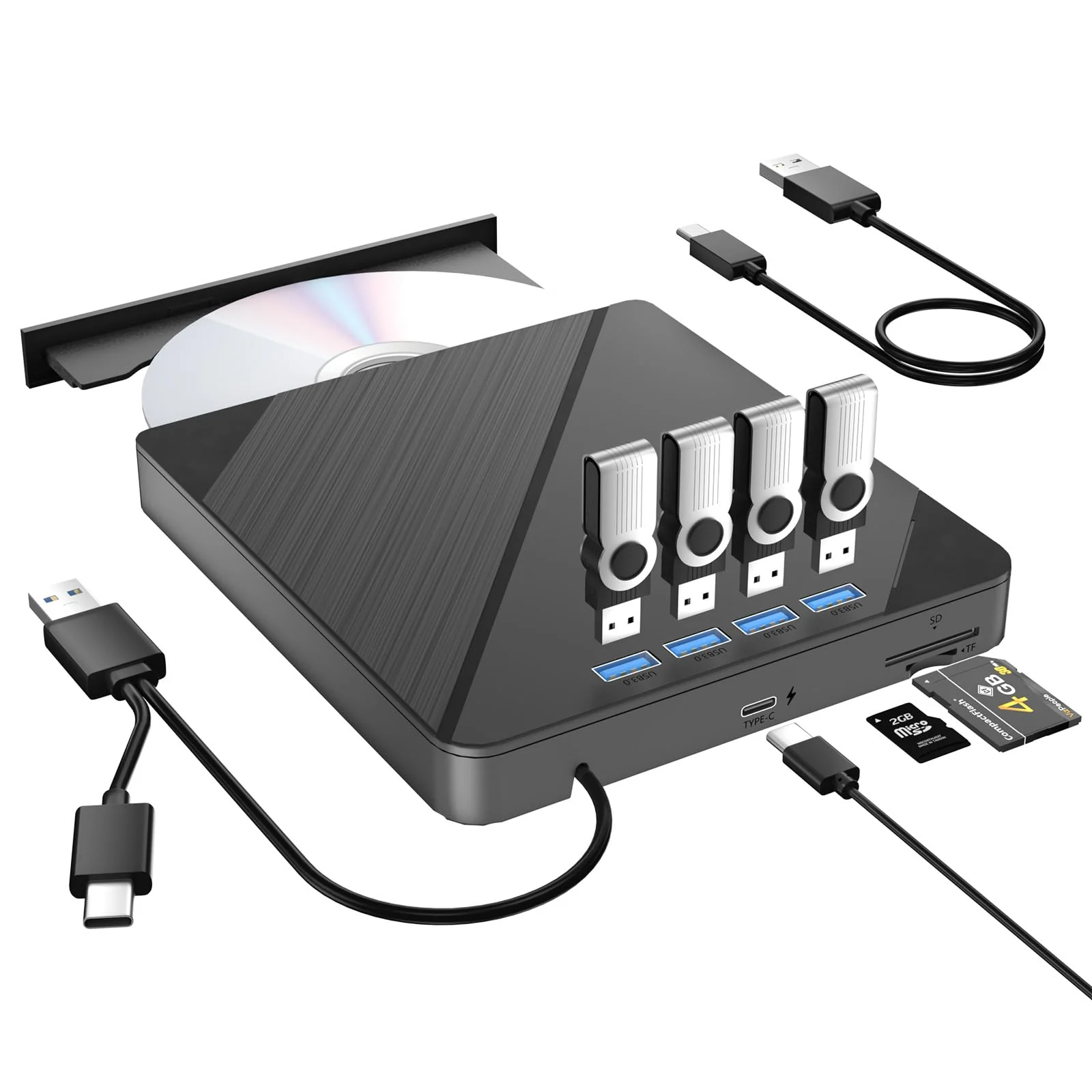 7 IN1External CD/DVD Drive for Laptop, CD Burner CD/DVD +/-RW Optical Drive, Slim Portable DVD CD ROM Rewriter Writer Duplicator for Laptop Desktop PC Windows 11/10/8/7 MacBook Mac Linux OS