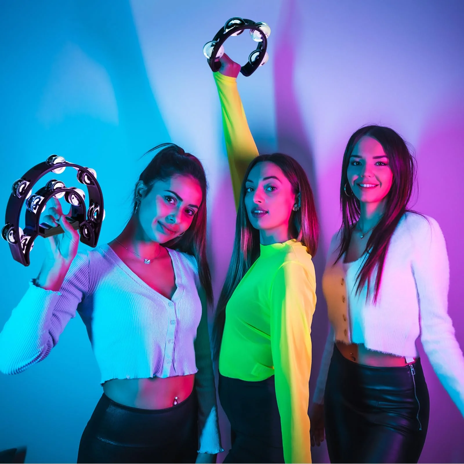 7 Pcs Tambourines for Adults, Metal Jingles Hand Held Percussion Half Moon Tambourine Foot Tambourine Sand Hammer Egg Shakers for Church KTV School Party Music Supplies - Image 7
