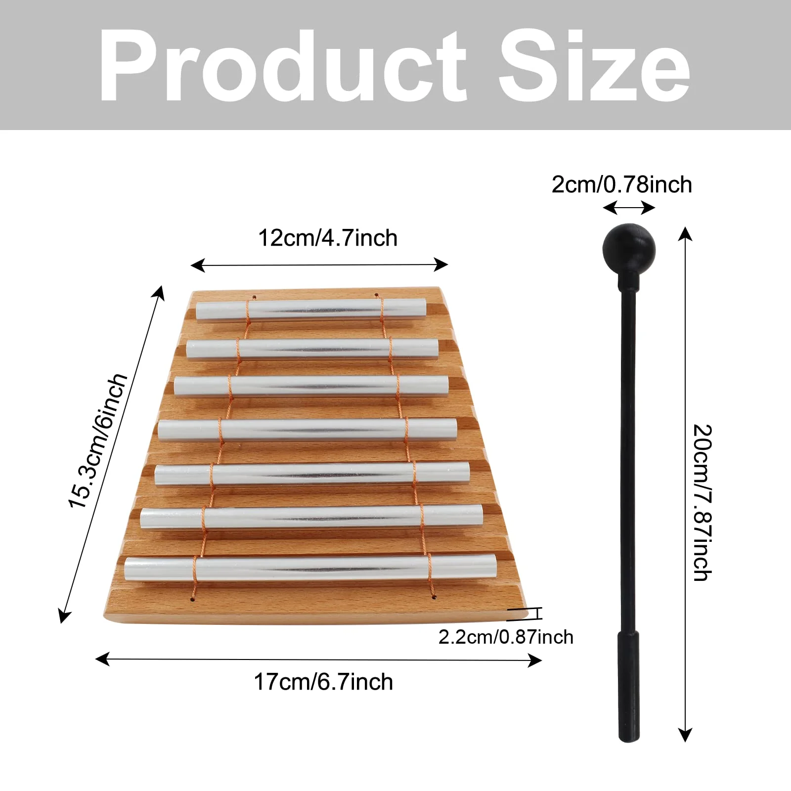 7 Tone Hand Chime, Wood Meditation Chime Bell Percussion Instrument with Black Mallet for Teachers' Classroom Management, Yoga 7 Tone Hand Chime - Image 2