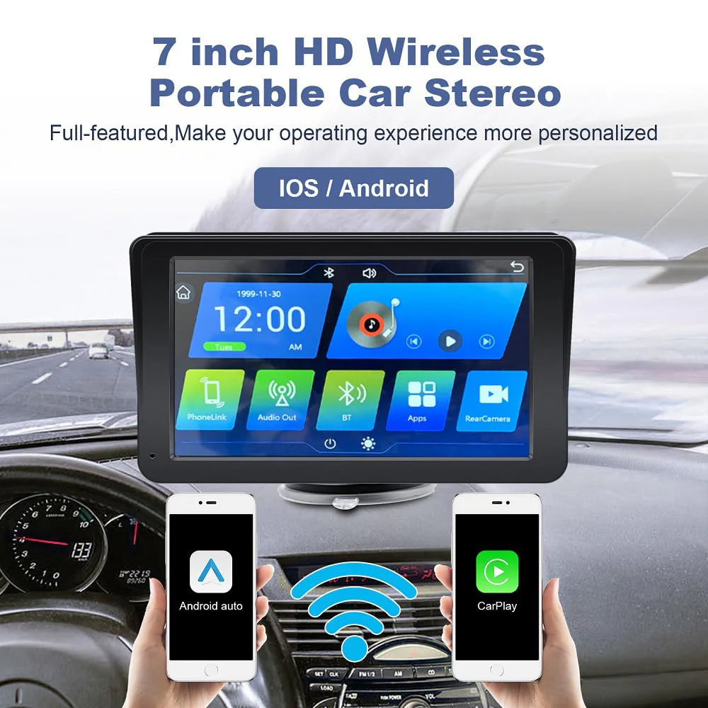 7'' Wireless CarPlay CarPlay Screen for Car, Apple CarPlay & Android Auto, Portable HD Touch Screen Car Stereo with Bluetooth, Navigation, Voice Control, GPS Navigation, FM - Image 4