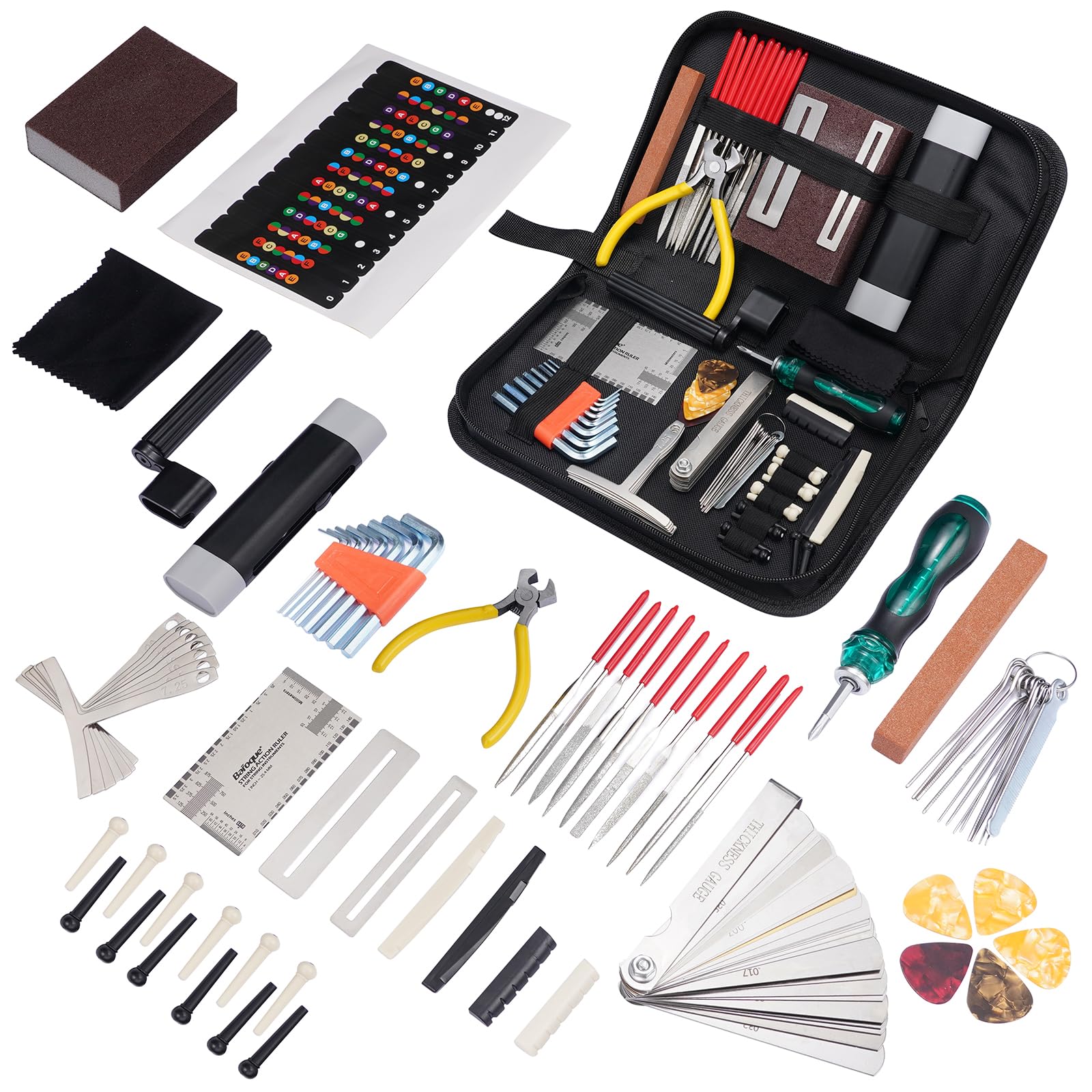 72Pcs Guitar Tool Kit, Guitar Repair Kit, Guitar Setup Kit, Professional Guitar Repairing Maintenance Tool Kit for Luthier Beginner, Guitar Accessories for Acoustic Guitar Ukulele Bass Banjo 72 Pcs