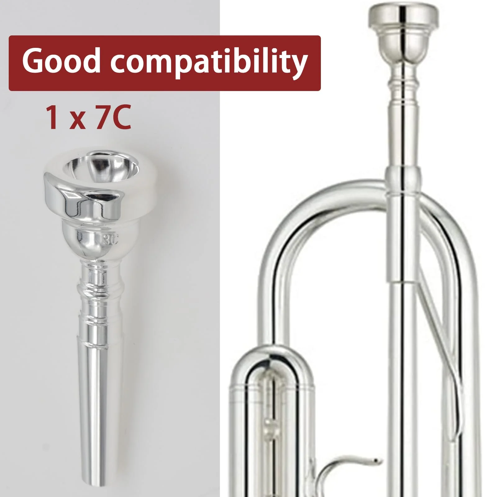 7C Trumpet Mouthpiece Set, Silver Plated Brass, Beginner to Pro, Durable & Reliable, with Cleaning Brush & Silver Polishing Cloth 7C - Image 5