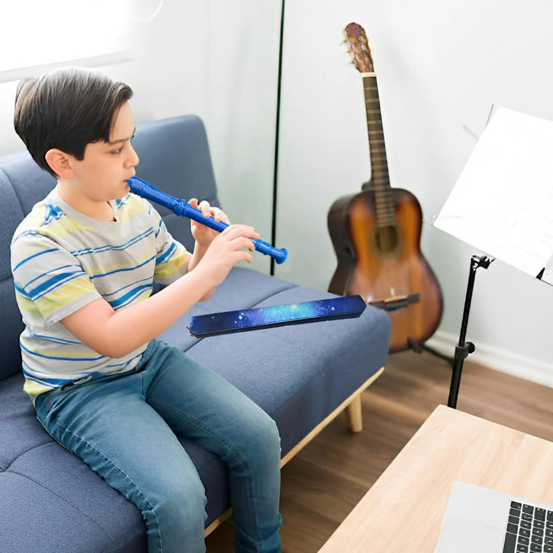 8 Holes Soprano Recorder with Cleaning Rod and Bag, Professional German Style C Key Recorder for Kids Beginners Students(Blue) Blue - Image 6