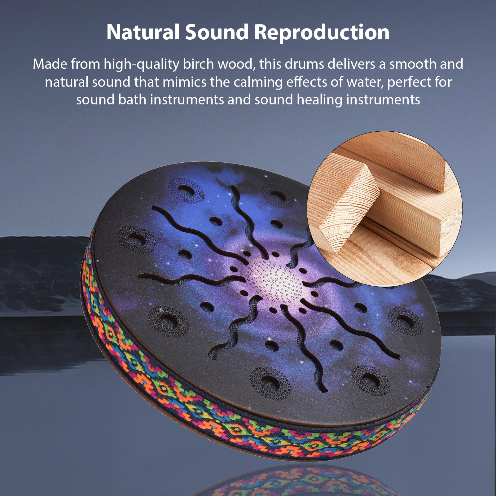 8 Inch Ocean Drum Ethnic Percussion Instrument Painted Drum Pattern Birch Wooden Drum Woven Edge for Home Party Supplies Onomatopoeic Music 8 INCH - Image 8