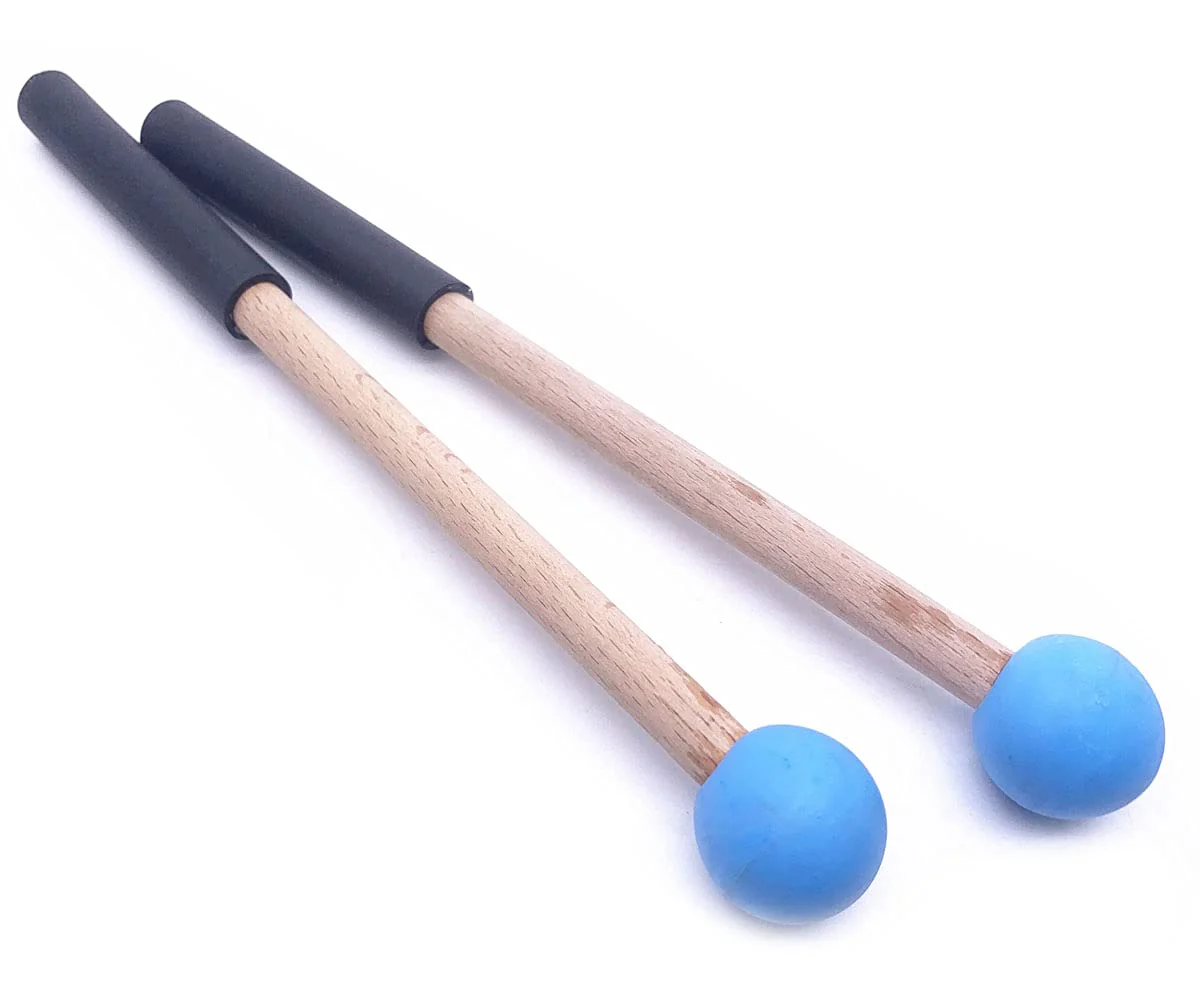 8 Inch Rubber Head Percussion Mallets Sticks for Tongue Drum, Xylophone,Glockenspiel, Woodblock, Bell Pack of 2 Blue