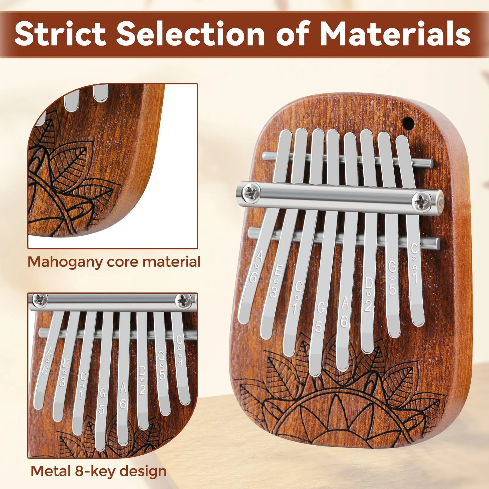 8 Keys Kalimba Mini Kalimba Portable Finger Thumb Piano kalimba 8 key exquisite finger thumb piano for Music Lovers and Adults Christmas Gifts Medium Single - Image 4