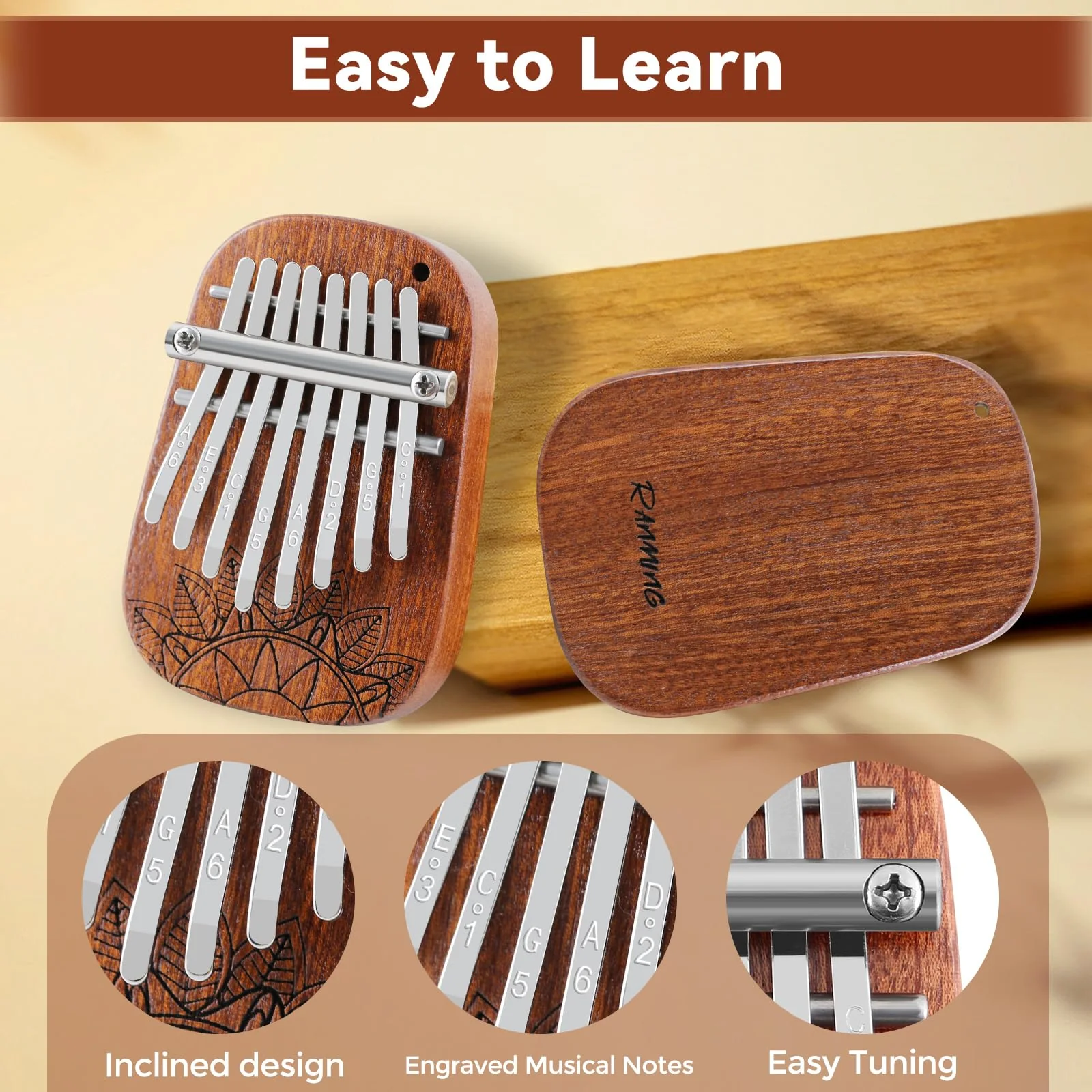 8 Keys Kalimba Mini Kalimba Portable Finger Thumb Piano kalimba 8 key exquisite finger thumb piano for Music Lovers and Adults Christmas Gifts Medium Single - Image 6