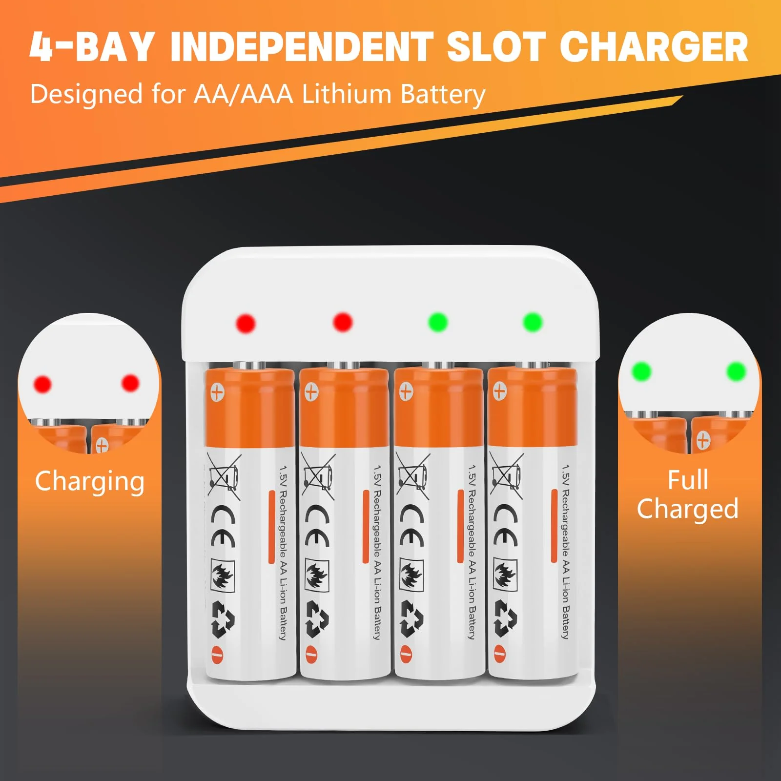 8 Pack Rechargeable 1.5V AA Size Lithium Batteries for Blink Camera, Long-Lasting Double A Battery 2600mWh with 2H Fast Charger (4 Bay Independent Slot) 8 Pack - Image 5