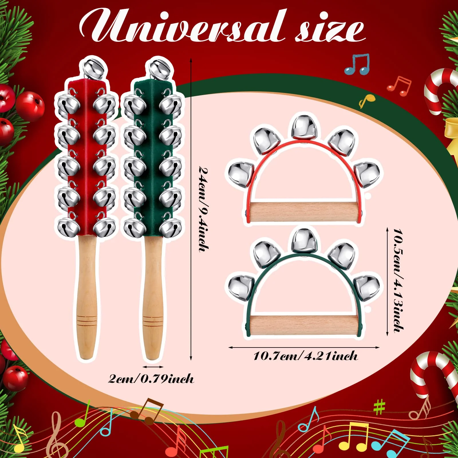 8 Pieces Christmas Handle Sleigh Bells Wooden Hand Bells Handhold Shaker Bells Musical Percussion Instrument for Christmas Holiday Music Party Decoration Birthday Gifts - Image 2