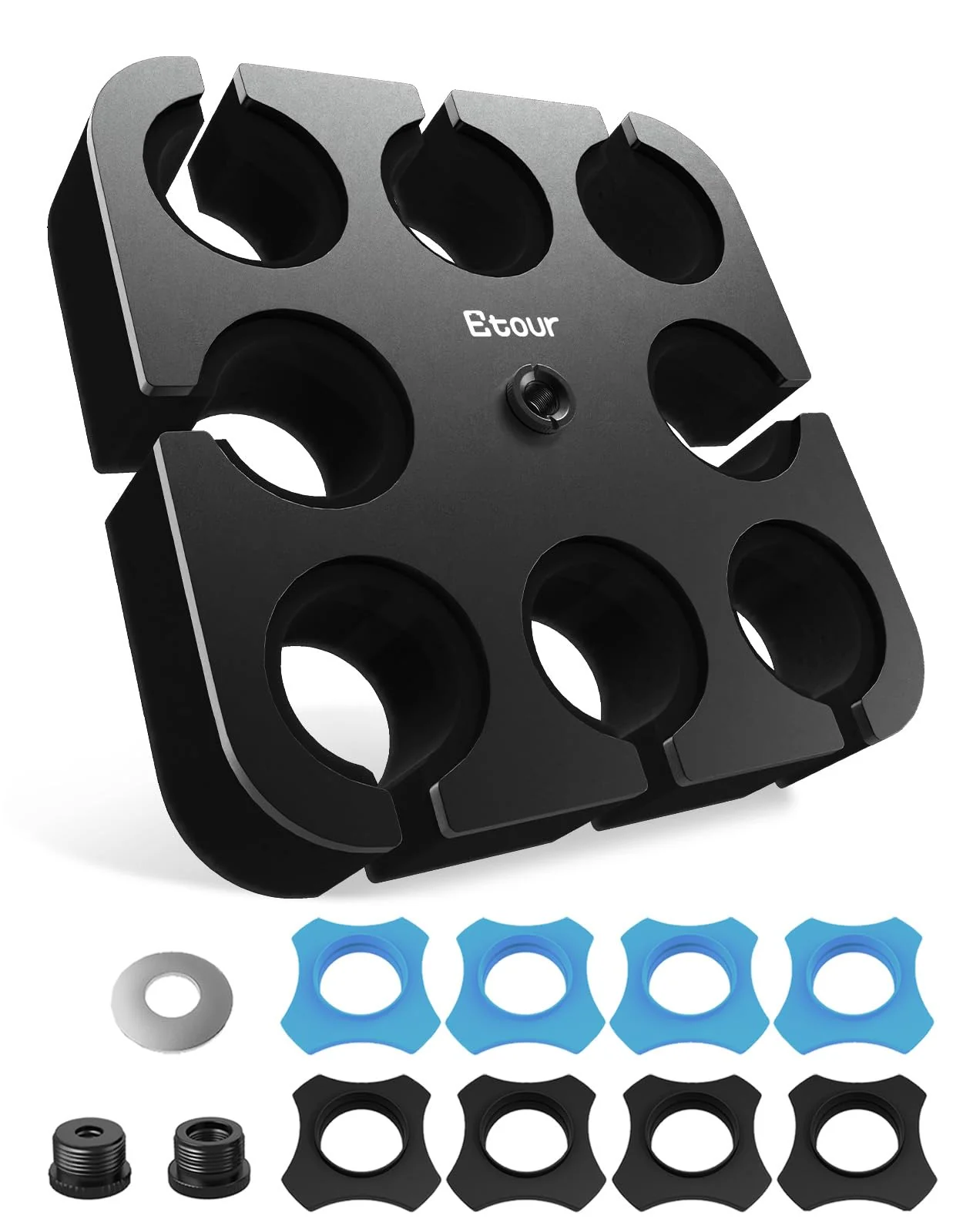 8-Slot Multi Microphone Holder, Alloy Base & Foam Padding & Anti-Roll Ring, Compatible with 5/8", 3/8" and 1/4" Threaded Stand, Wired & Wireles Mics Organizer and Display for Studio and Stage Mic UP to 8 (Foam) - Image 7
