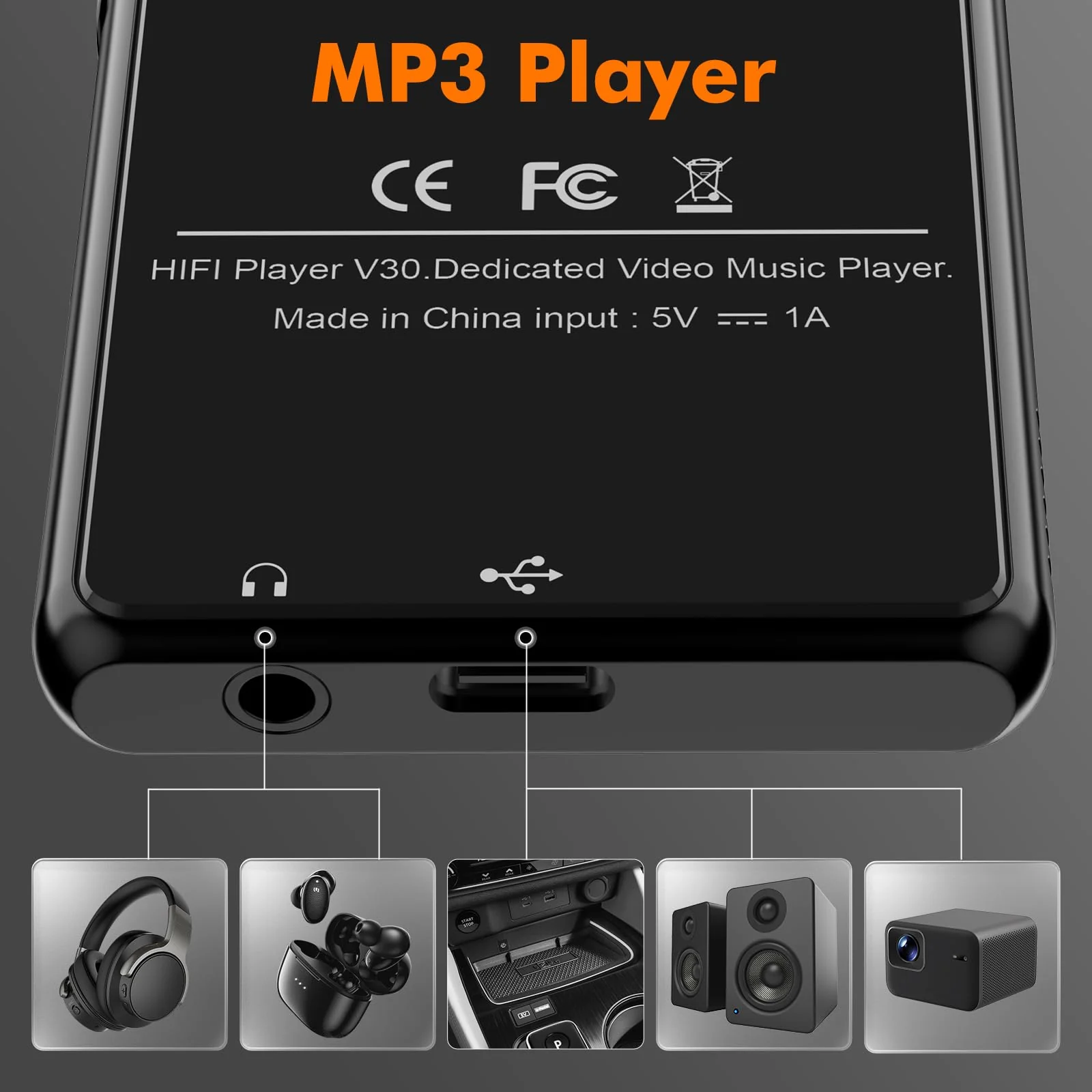 80GB MP3 Music Player with Bluetooth, 3-inch Portable MP4 Player Support All Formats Video with Built-in Speaker, FM Radio, Video, E-Book, Recording. Expandable up to 256GB, Black - Image 6