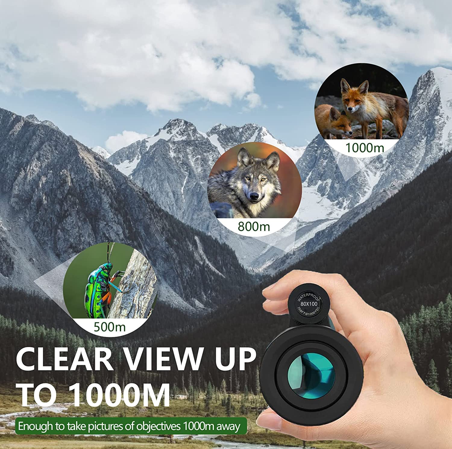 80x100 Monocular-Telescope High Powered for Smartphone Monoculars for Adults High Definition Monocular Telescope for Stargazing Hunting Wildlife Bird Watching Travel Camping Hiking black - Image 6