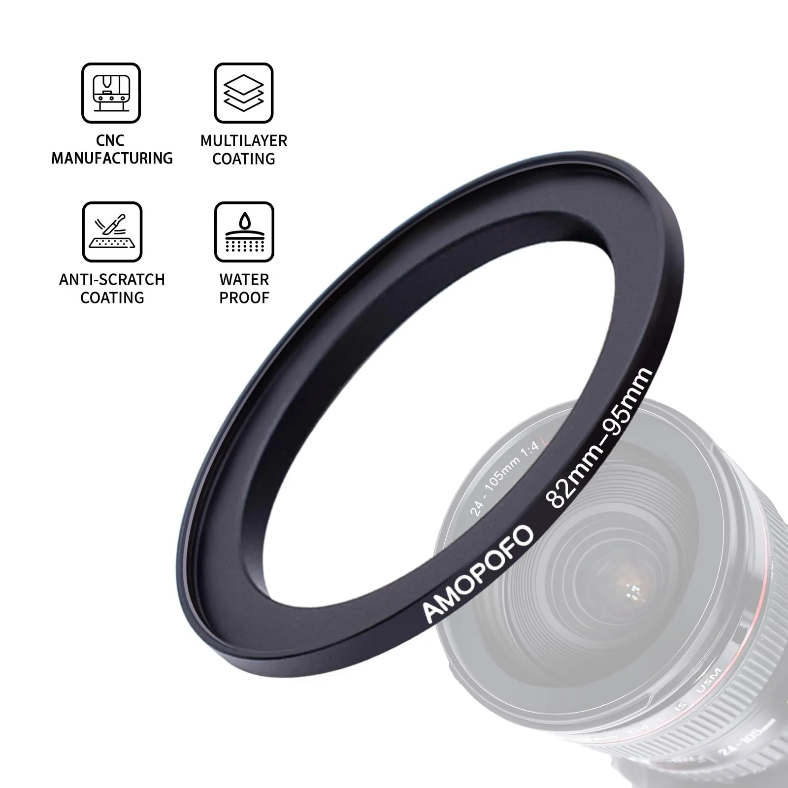 82mm to 95mm Step Up Ring Filter Adapter Metal Step Up Ring,Compatible with All 82mm Camera Lens & 95mm UV,ND,CPL Accessories,Made of CNC Machined Aluminum(82-95mm) 82mm-95mm - Image 2