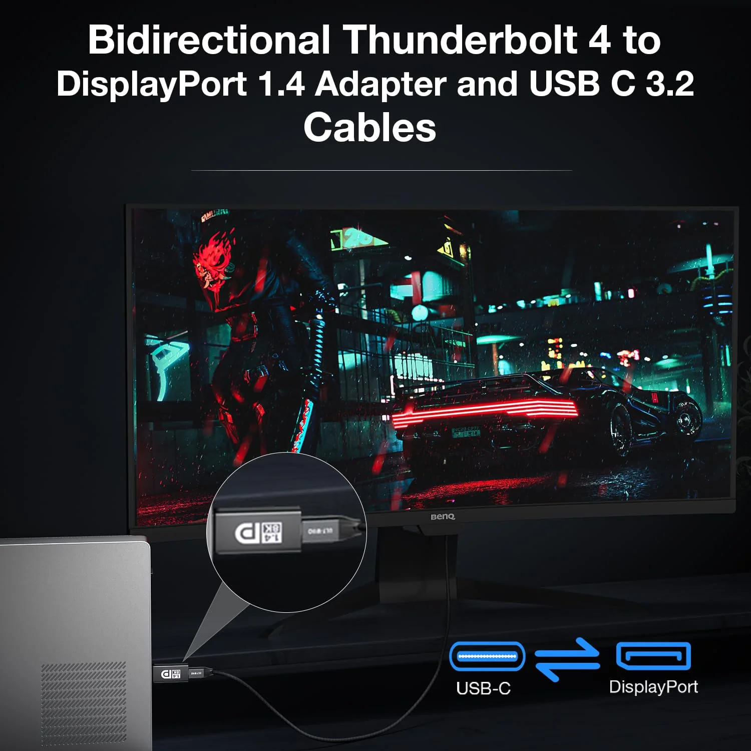 8K@60Hz USB C to DisplayPort 1.4 Adapter and USB C 3.2 Gen2x2 Cable 5FT Suit, Thunderbolt 4 and 5 to DP 1.4 Converter, Compatible with MacBook, iPhone 17/16/15, iPad Pro, S25/S24, Lenovo/HP/Dell/ASUS Adapter + USB C Cable (1.5m) - Image 2