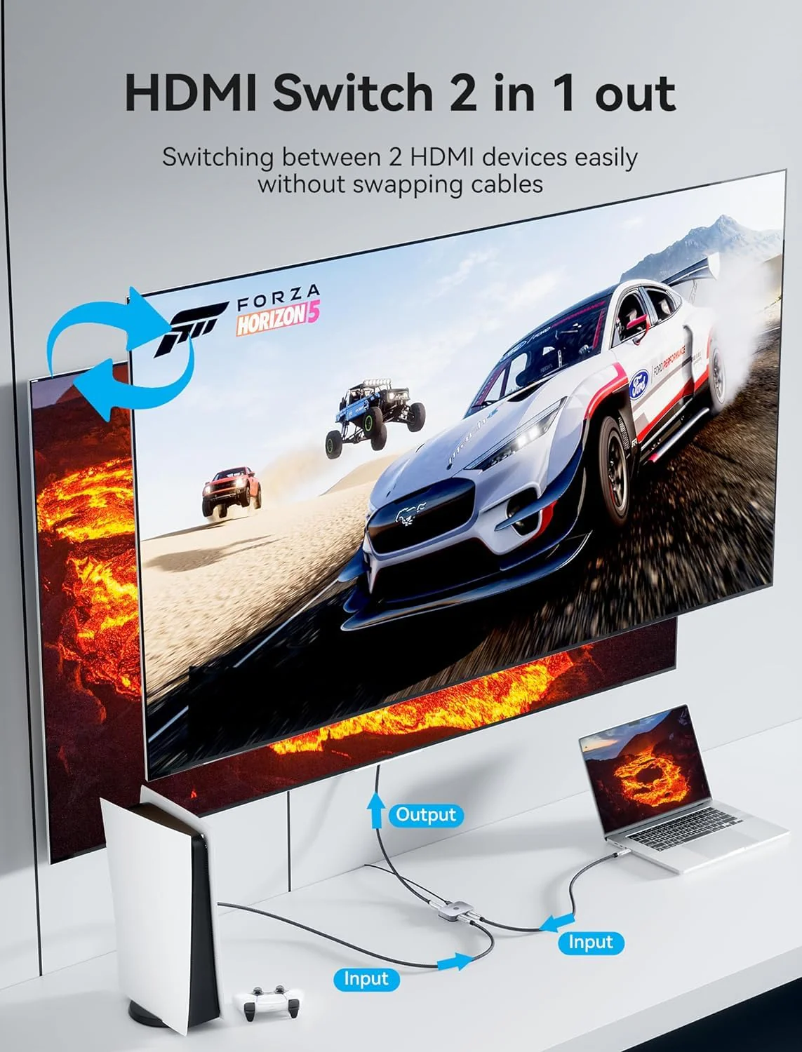 8K HDMI Splitter 1 in 2 Out, HDMI Switch 4K 120Hz with LED Indicators/HDMI 2.1 Switch/HDMI Splitter 2 in 1 Out/HDMI Switcher Support 8K 4K 3D HDR for Xbox PS5/4/3 Blu-Ray TV/Player/Laptop PC - Image 3