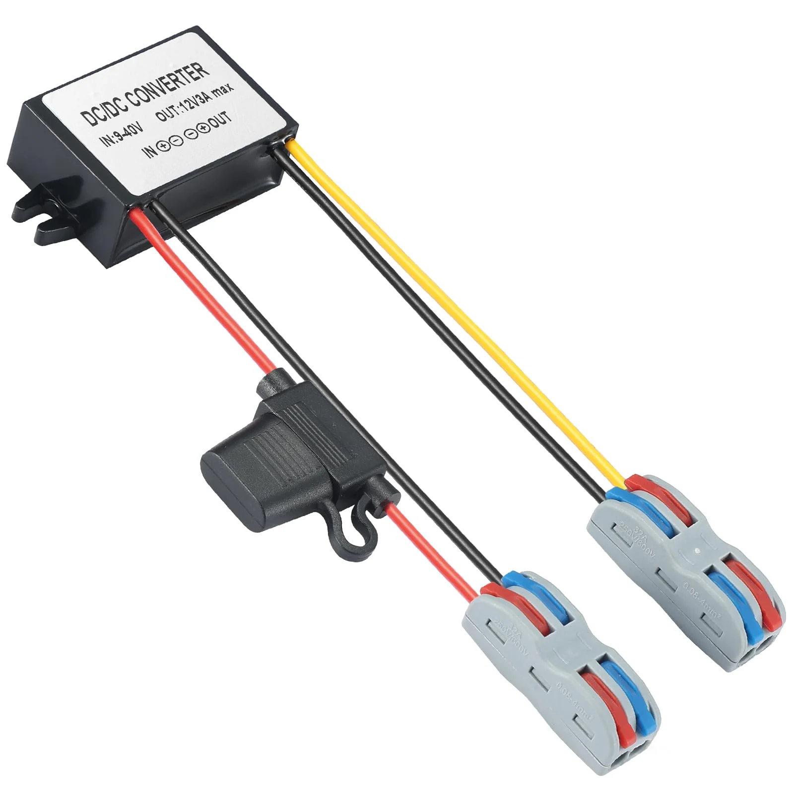 9-40V to 12V 3A Power Converter - Waterproof 36W Voltage Transformer for Truck/RV, CCTV Systems (CE Certified) Black DC/DC 9-40V to 12V3A