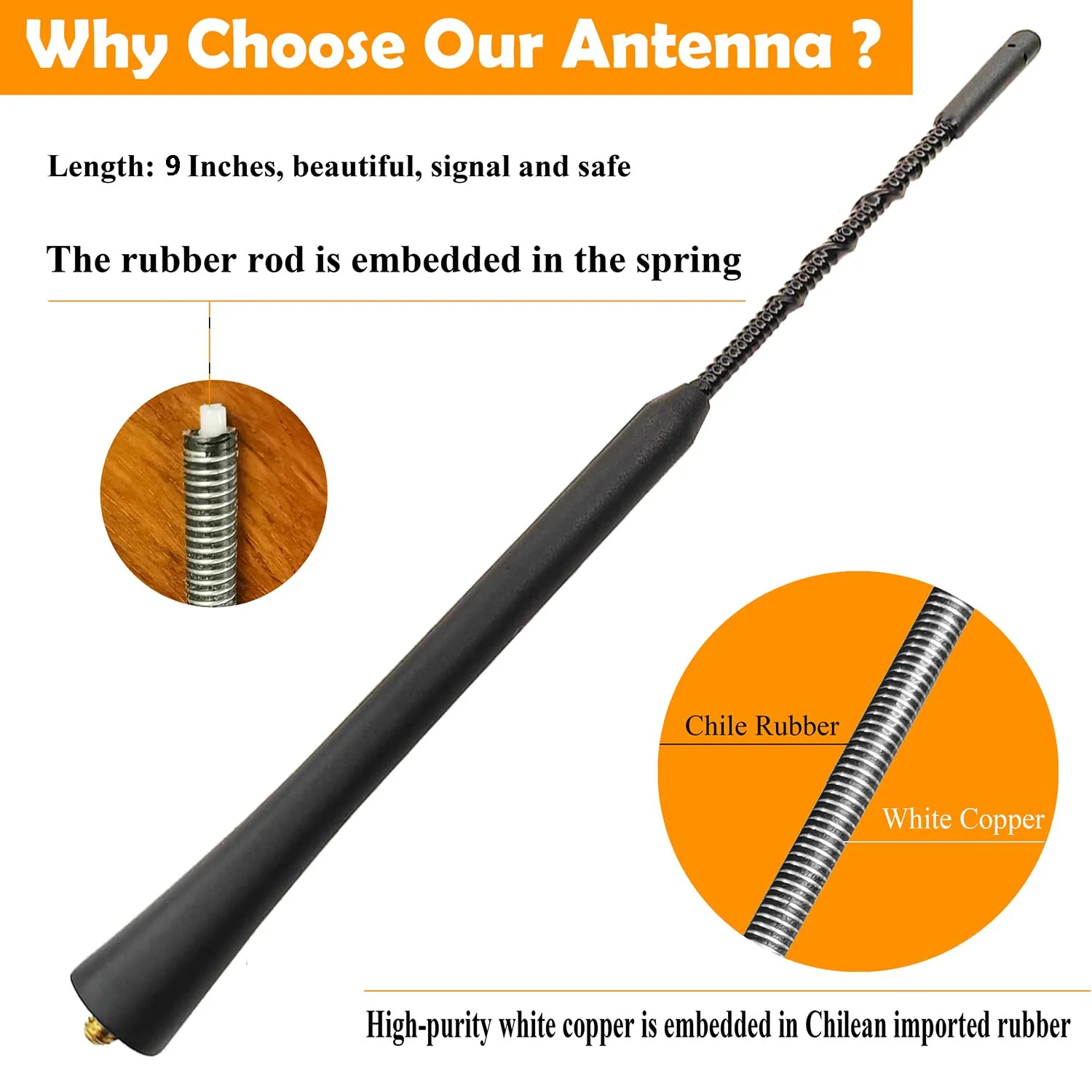 9 Inch Antenna for Ford Edge (2007-2014), Ford Edge Antenna, Flexible Rubber Antenna Replacement Mast for Ford Edge 2007 2008 2009 2010 2011 2012 2013 2014, Black - Image 2