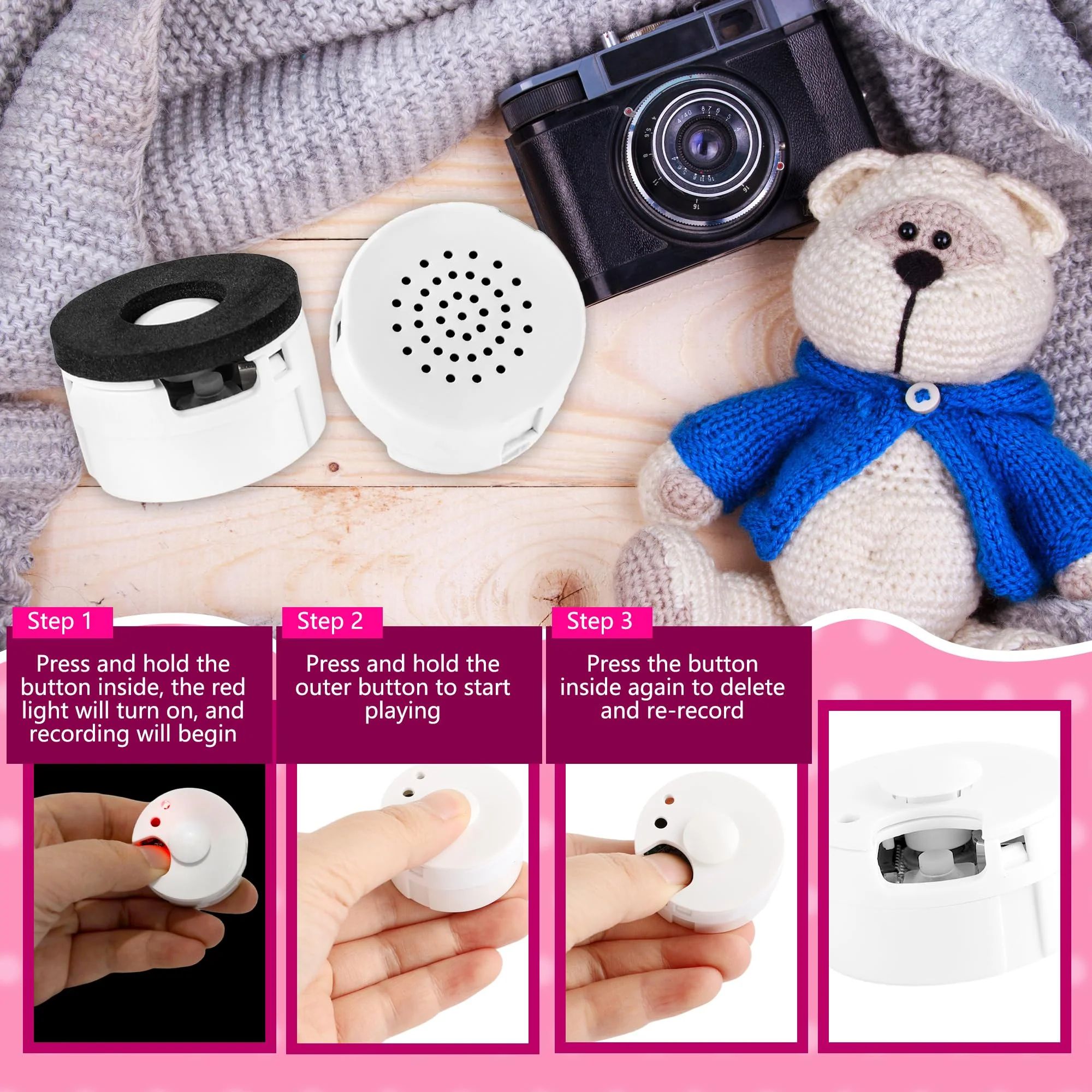 9 Pcs Voice Recorder Recordable Sound Module for Stuffed Animal Bear Doll Plush Toy Pillow Device Record Custom Message Music Recording Button Box DIY Crafts Birthday (30 Seconds) 30 Seconds - Image 3