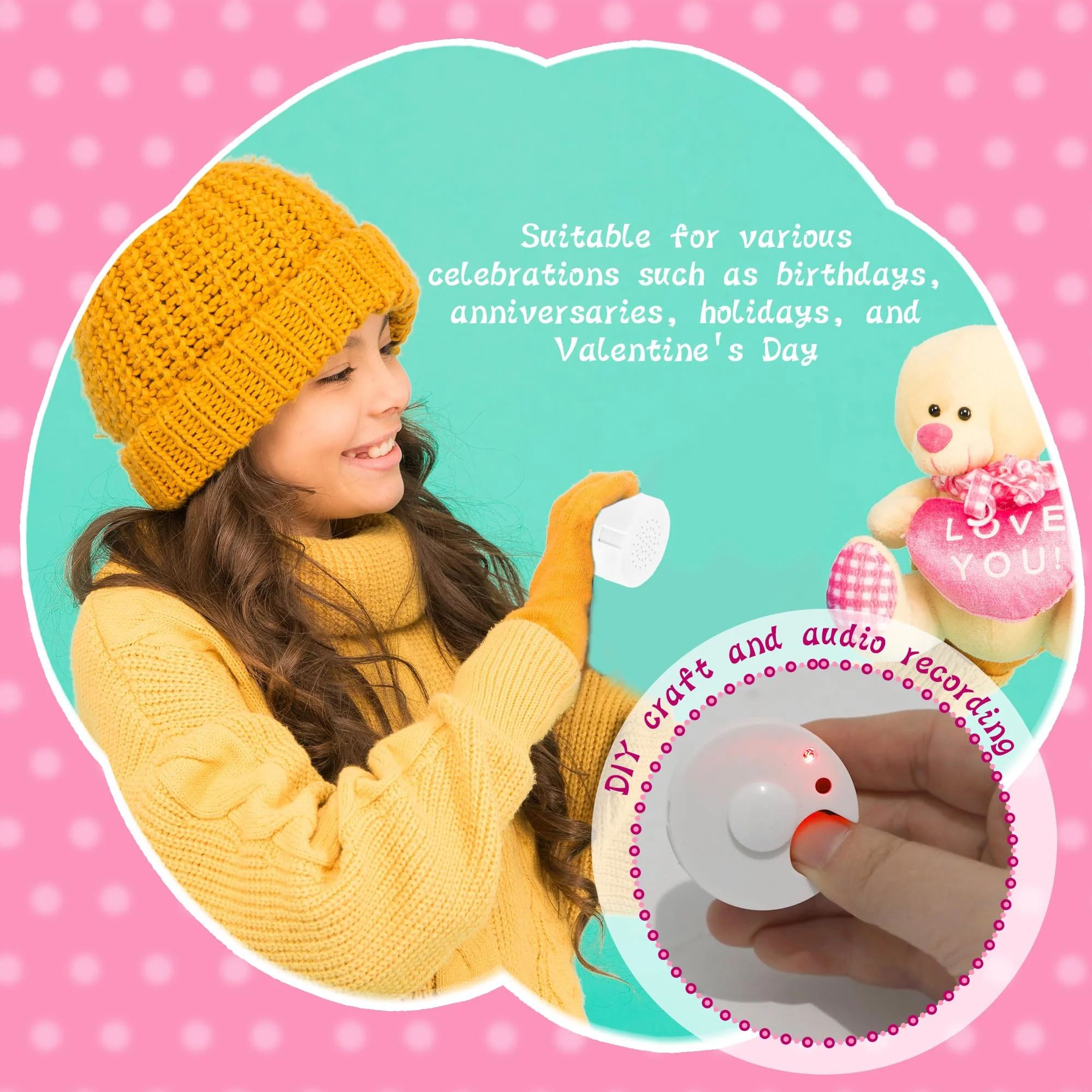 9 Pcs Voice Recorder Recordable Sound Module for Stuffed Animal Bear Doll Plush Toy Pillow Device Record Custom Message Music Recording Button Box DIY Crafts Birthday (60 Seconds) 60 Seconds - Image 6