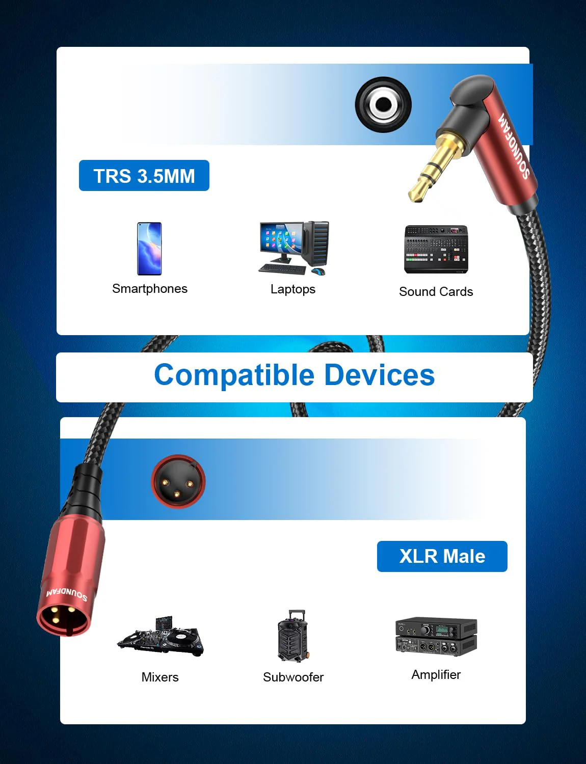 90 Degree Right Angle 3.5mm to XLR Cable Male to Male XLR to 1/8 Inch Cable for Mixing Console, Sound Card, Speaker and More(16 Feet, Wine Red) 16 Feet XLR Male to 3.5MM - Image 6