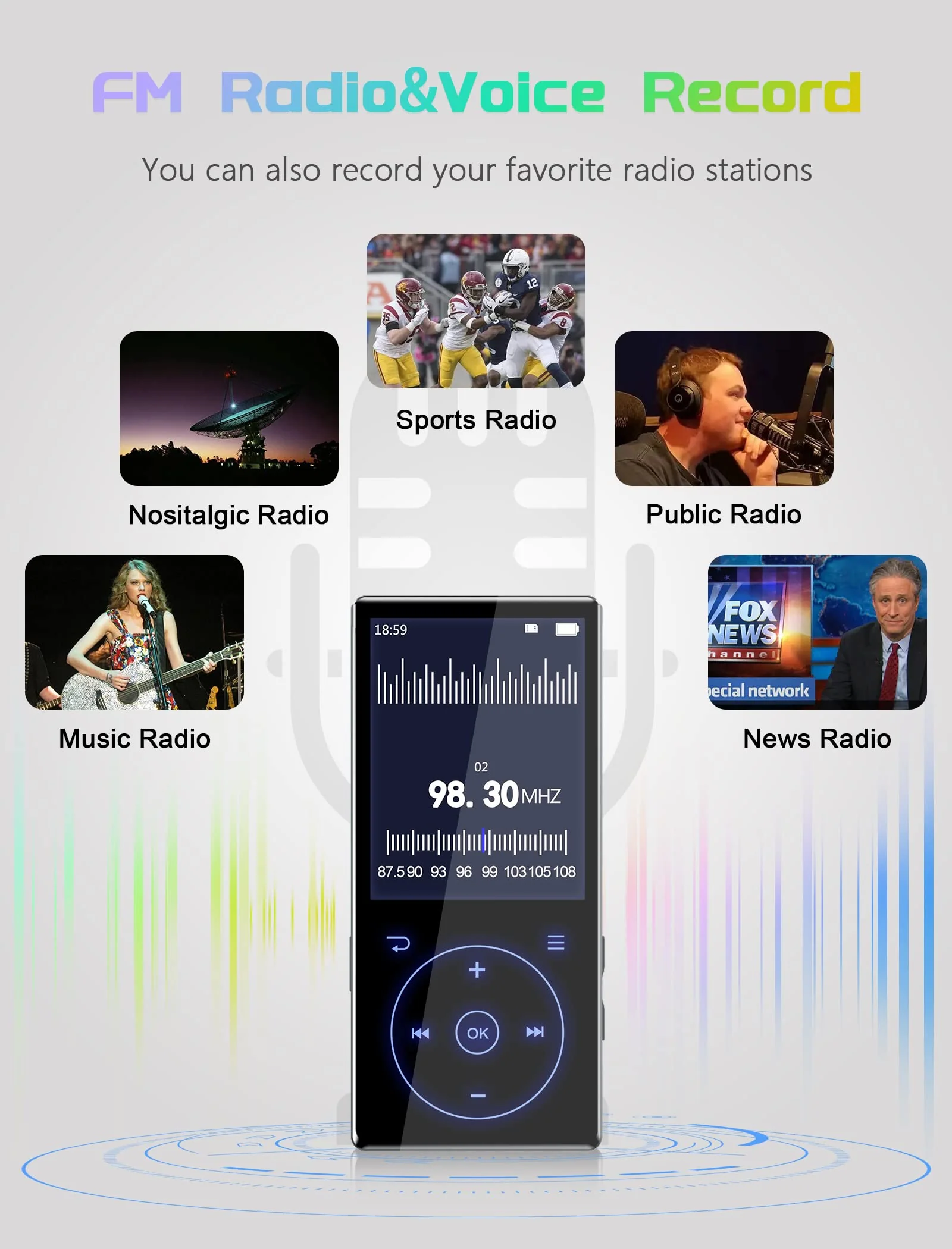 96GB MP3 Player with Bluetooth 5.0: Portable Lossless Sound Music Player with HD Speaker,2.4" Screen Voice Recorder,FM Radio,Touch Buttons,Support up to 64GB for Sport(Earphones&64GB TF Card Included) - Image 6