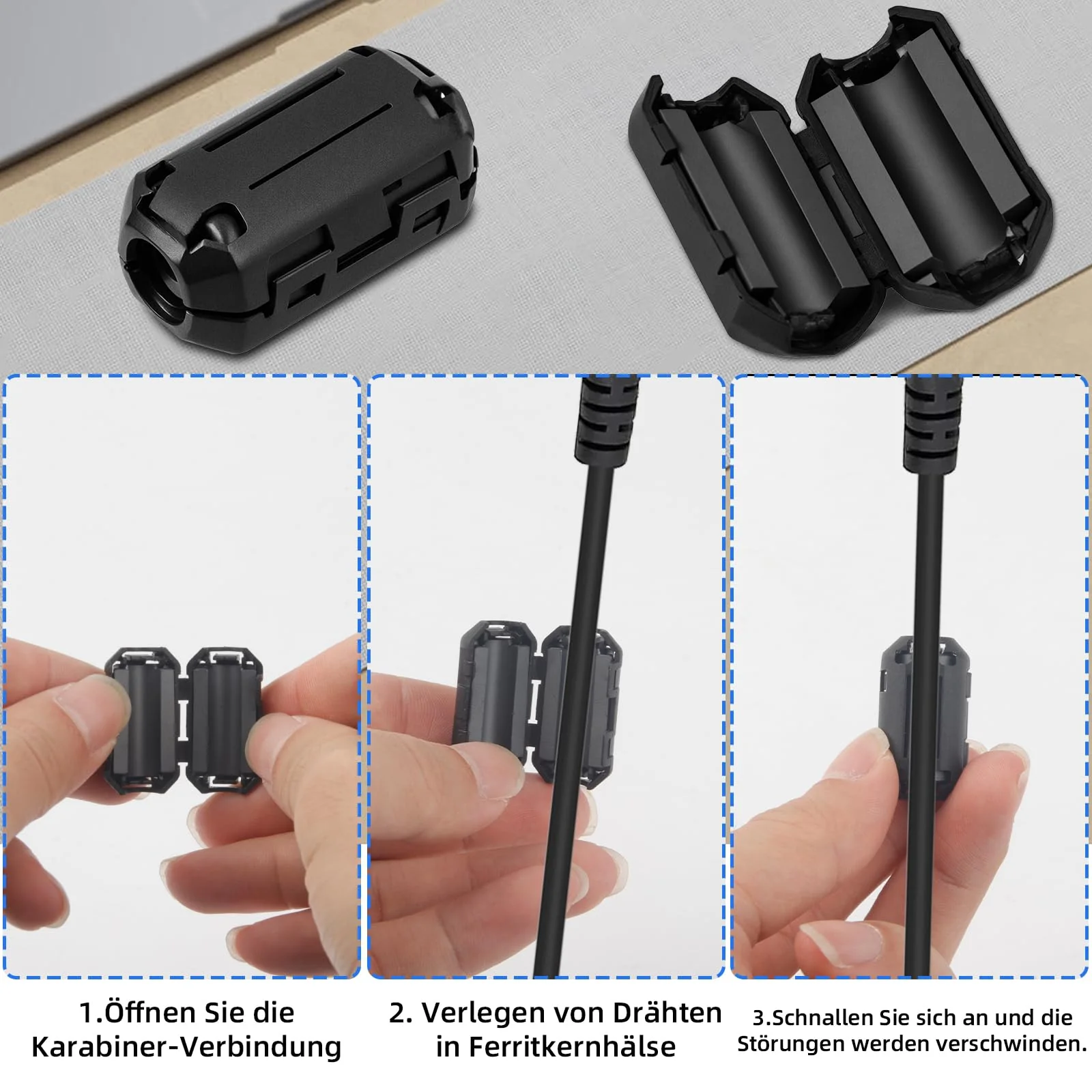 9pcs Ferrite Core for Cable, RFI EMI Folding Ferrite Core for USB Noise Reducer for 3mm/5mm/7mm/9mm/13mm Diameter Cables (Black) - Image 4