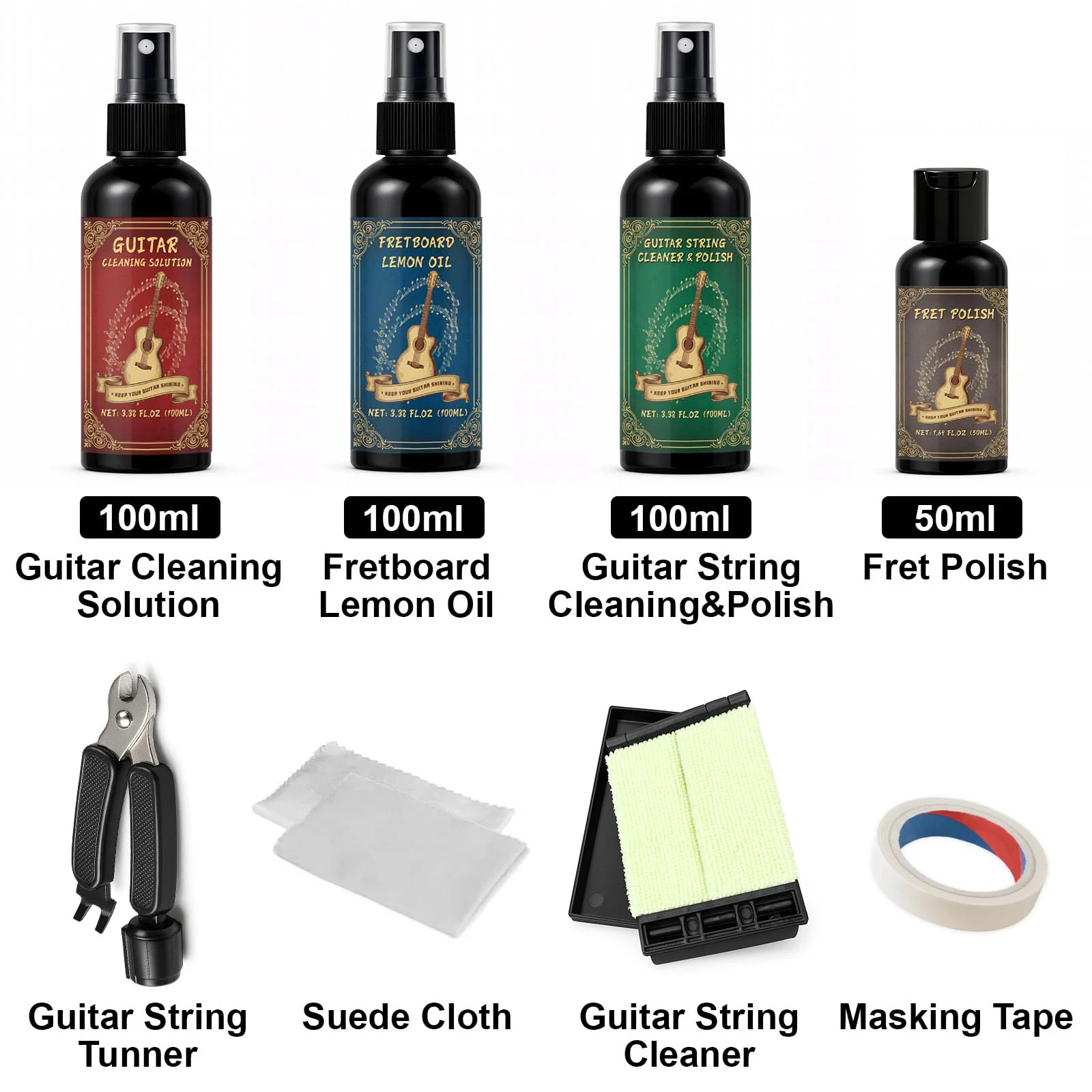9pcs Guitar Cleaning Kit with Fret Polish, Guitar Cleaner Prevents Wear, Fading, and Cracking, While Keeping Your Instrument in Its Best Appearance and Sound Quality at All Times - Image 7
