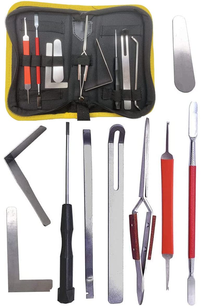 9PCS Saxophone Repair Tool Woodwind Instrument Maintanance Kit Stainless Steel Key Cover Adjusting Spring Hook Trimming Tool Reverse Tweezers Set for Sax Clarinet Oboe Flute Piccolo
