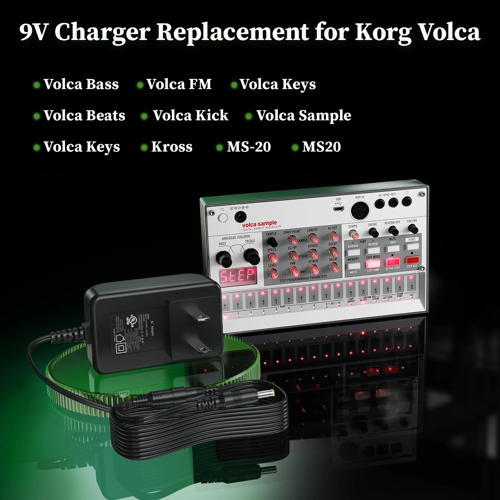 9V Power Supply for Korg KA350 KA-350 Charger for Volca Bass Volca FM Monologue Volca Keys Volca Beats Volca Kick Sequencer Analog Rythm Machine Kross 61 88 Keyboard Synth Machine Power Adapter - Image 3