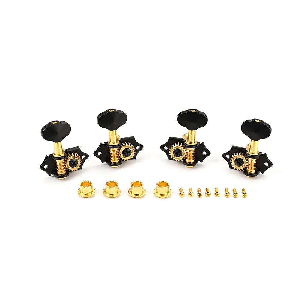 A Set 2R2L Black Vintage Open Gear Ukulele 4 String Guitar Tuning Pegs Keys Tuners Machine Head