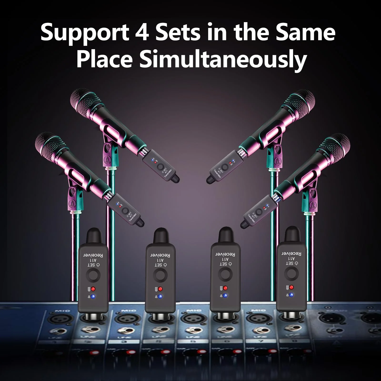 A11 Wireless Microphone System, 2.4GHz XLR Transmitter and Receiver for Dynamic Microphone, Audio Mixer, PA System, 100ft Range, Ultra-Low Latency, Rechargeable Battery (A11-2(2TX+1RX)) A11-2(2TX+1RX) - Image 6