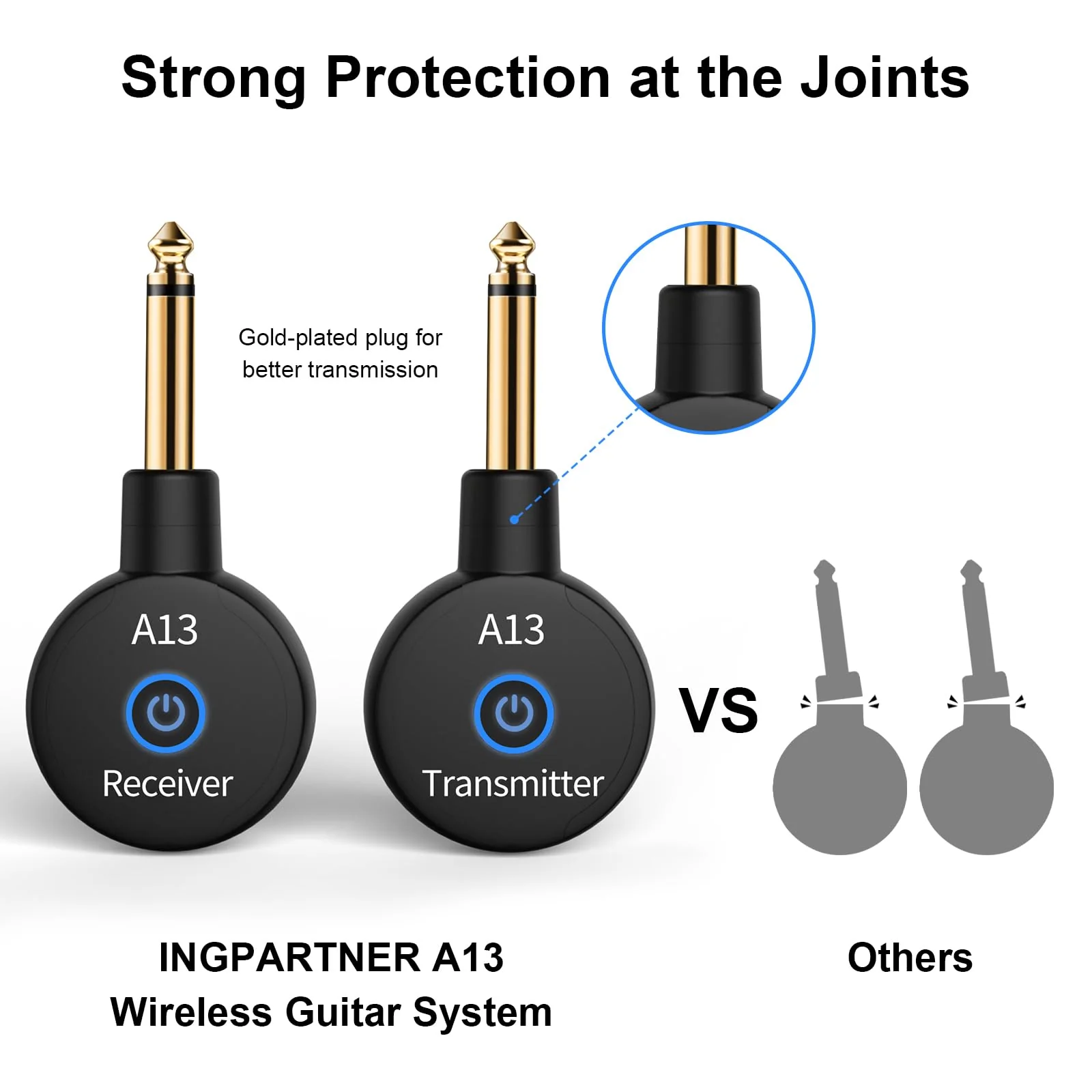 A13 Wireless Guitar System 2.4GHz Transmitter Receiver for Electric/Acoustic Bass Guitar, Rechargeable Li-Battery, Plug & Play Wireless Guitar Cable for Guitar, Bass, Violin - Black (1TX + 1RX) 1TX + 1RX - Image 6