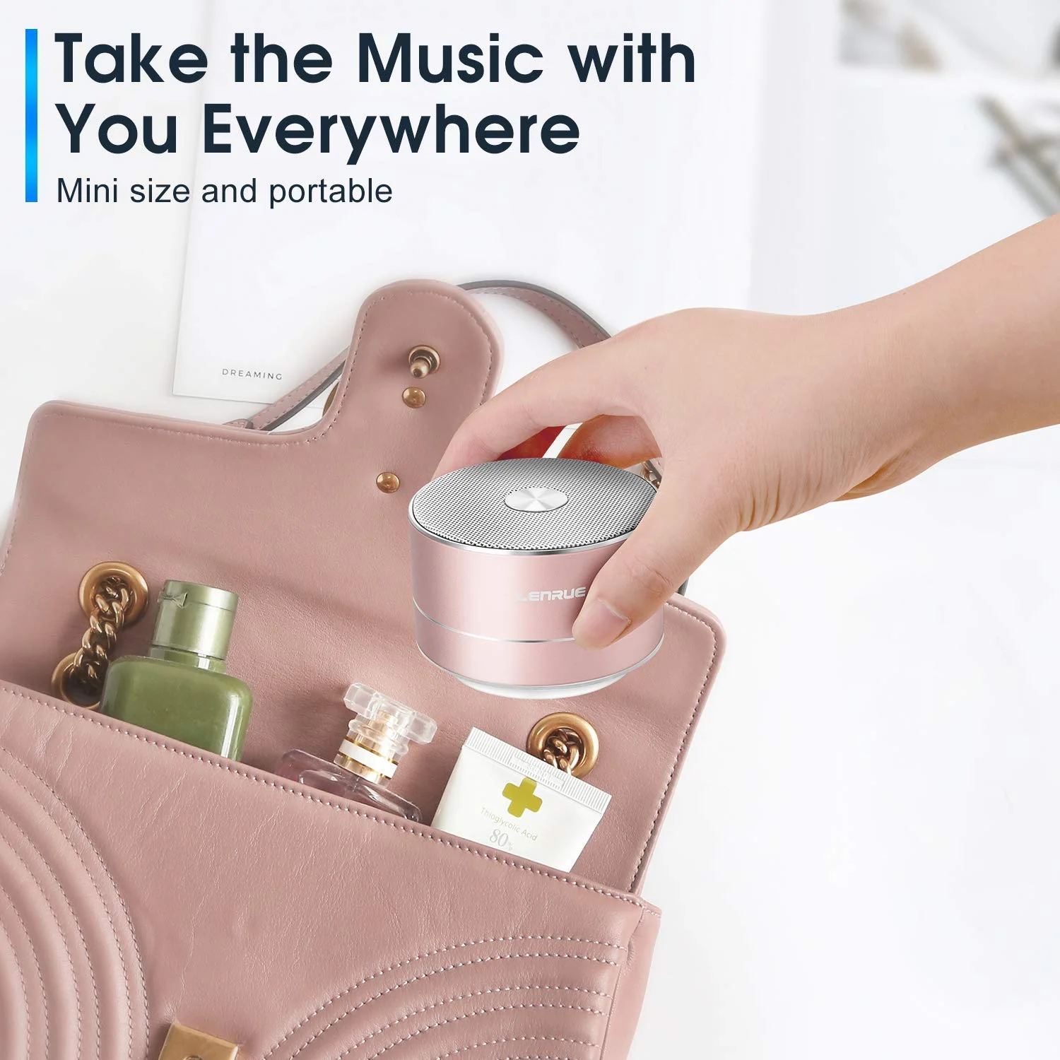 A2 LENRUE Portable Wireless Bluetooth Speaker with Built-in-Mic,Handsfree Call,AUX Line,TF Card,HD Sound and Bass for iPhone Ipad Android Smartphone and More(Rose Gold) Rose Gold - Image 2